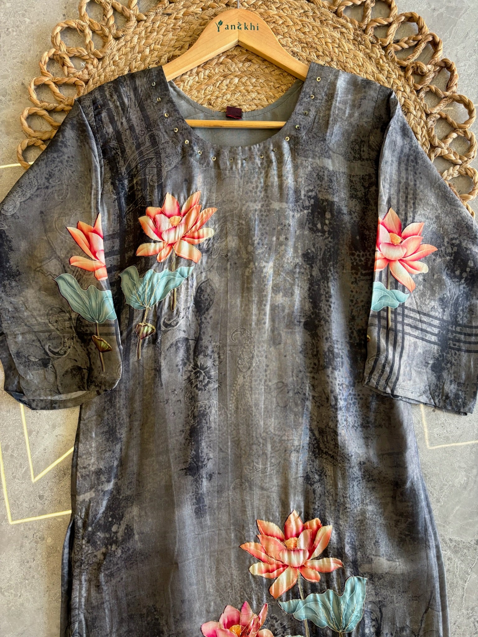 A4063 - HO Silk Digital Print Kurti with Pants & a Bordered Dupatta.