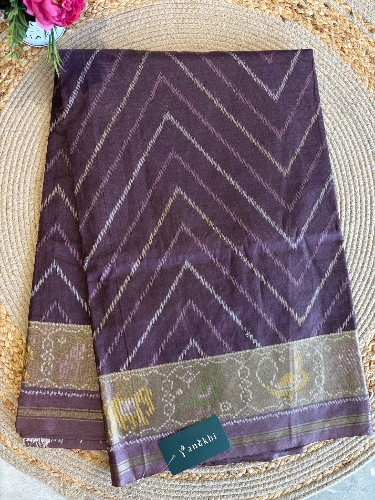 A1403 - Deep Plum Saree with Zari Patola border