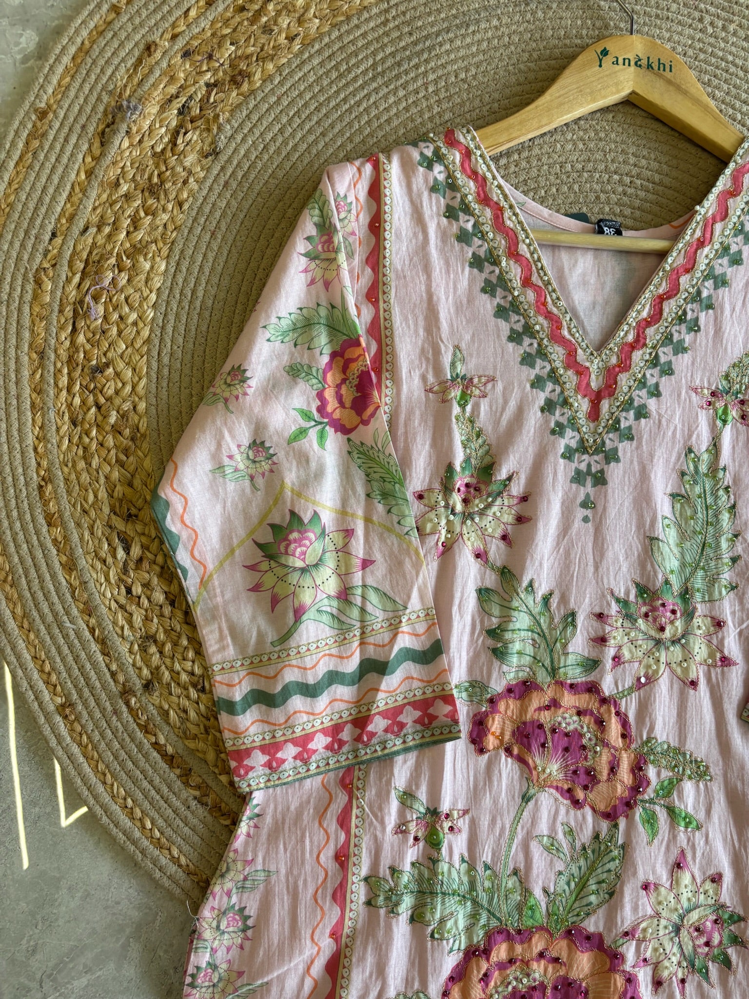 A3933 - Blush Pink Floral Cotton Silk Suit set.