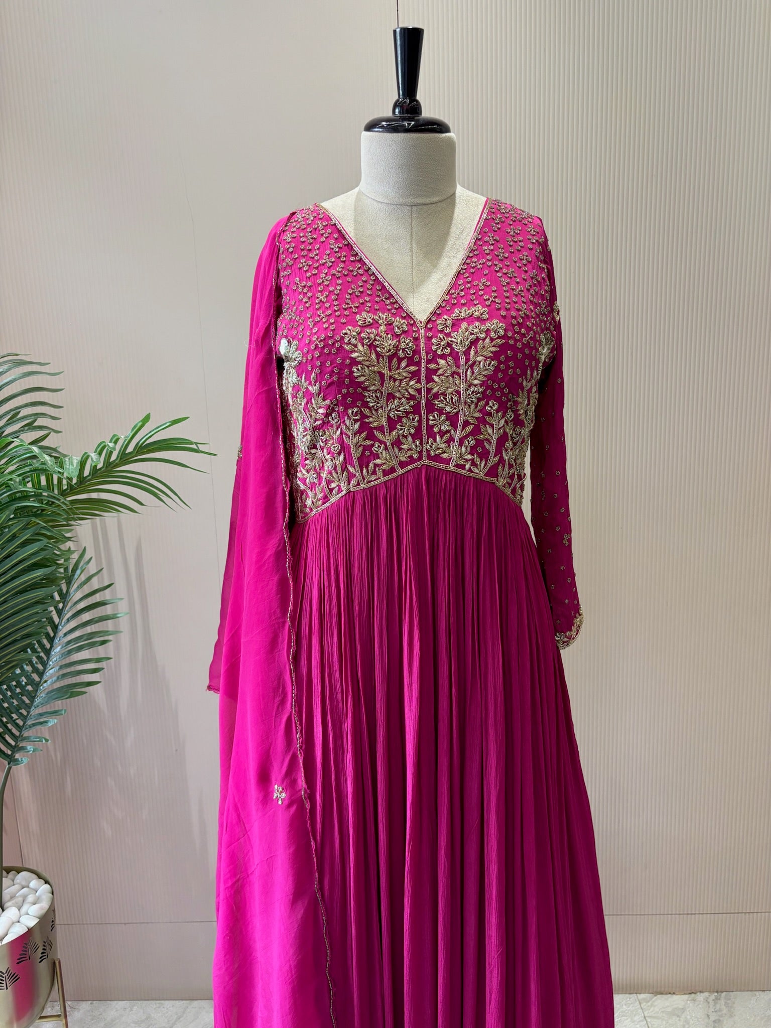 A2707- Gown in Pure Chinon fabric, featuring intricate Zari, Sequins Handwork on the Yoke & Sleeves.