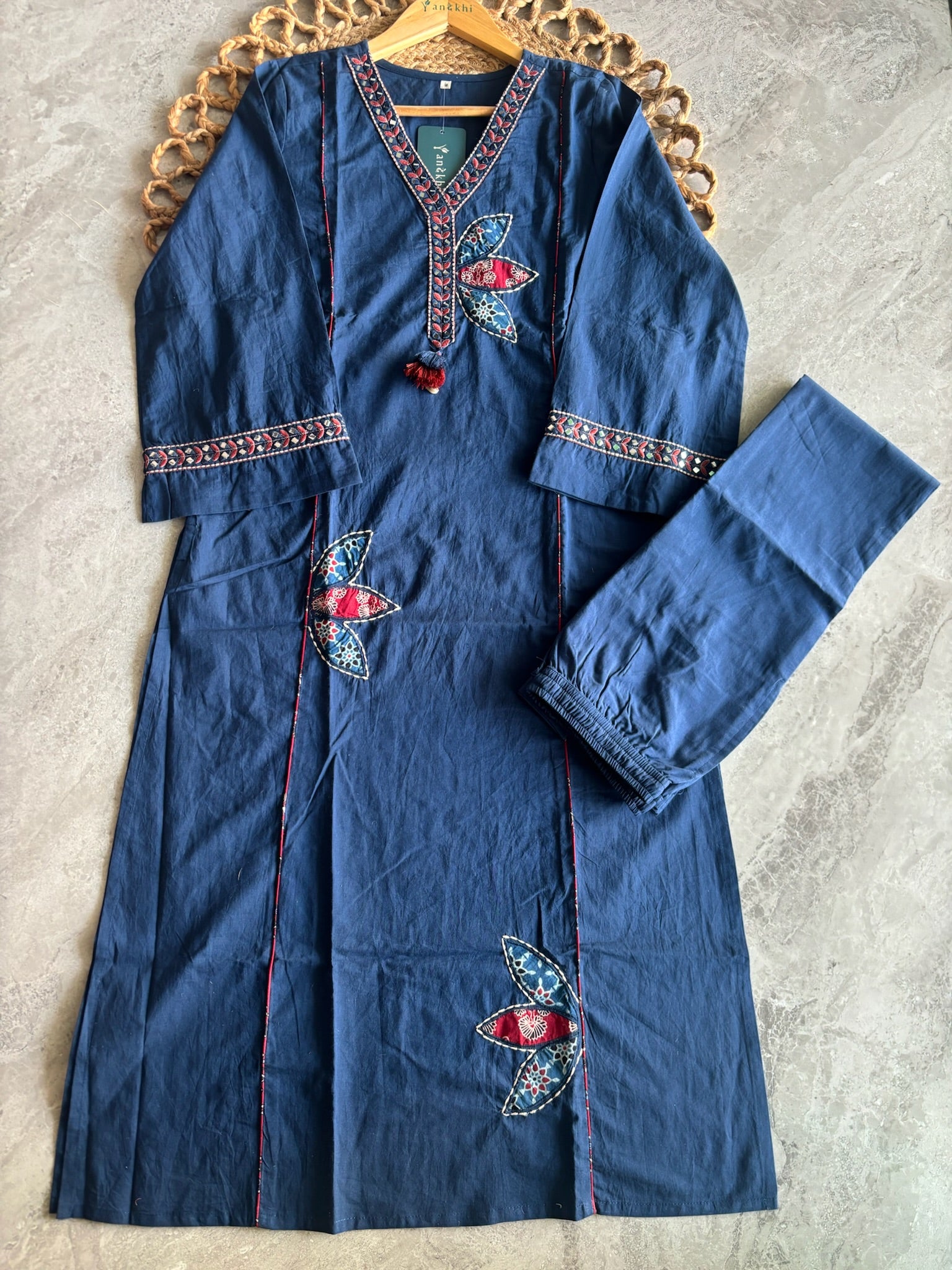 A4051 - Elegant Indigo Printed & Embroidered Suit Set