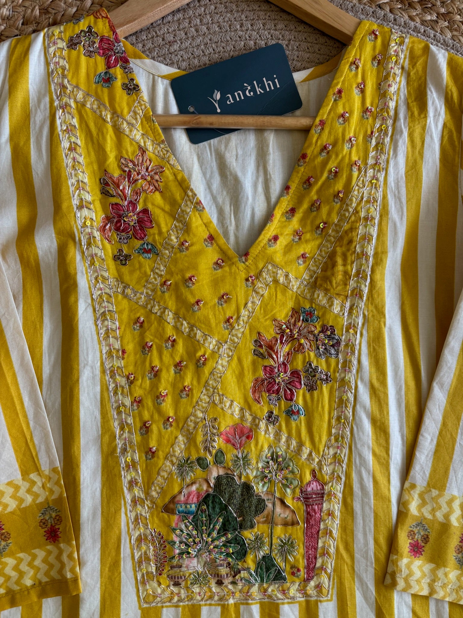 A4048- Pure Cotton A-Line Suit with Yoke Detailing delicate Embroidery, paired with Pants & a Vibrant Digital Printed Dupatta.