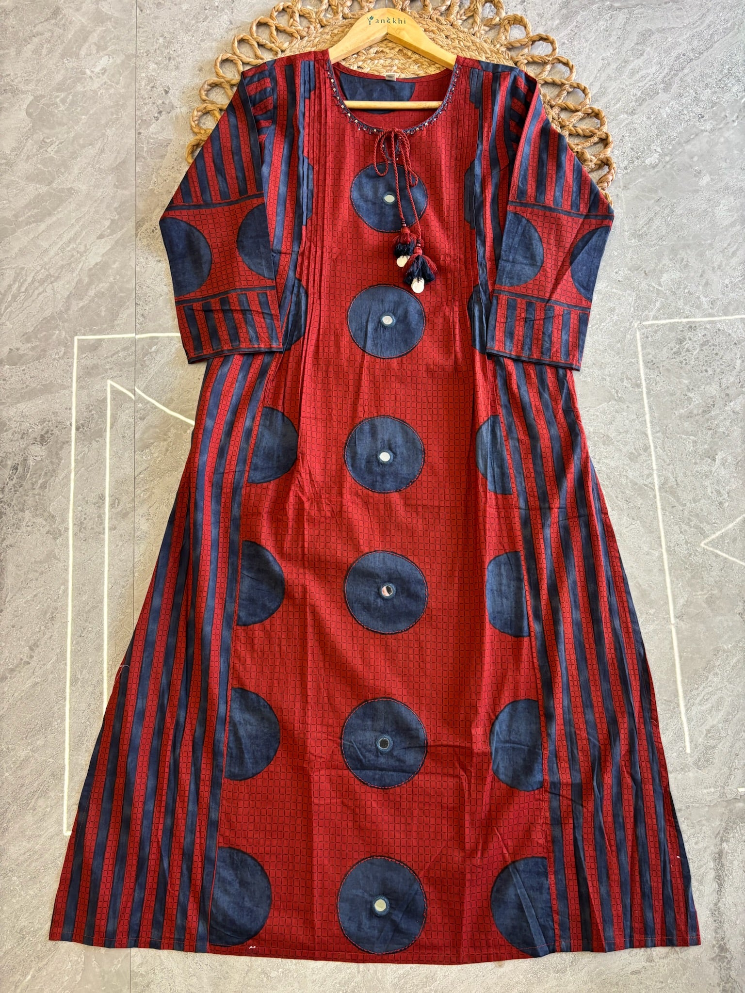 A4062- Pure Cotton Suit featuring Statement Polka & Stripe Prints, Matching Pants Dupatta.