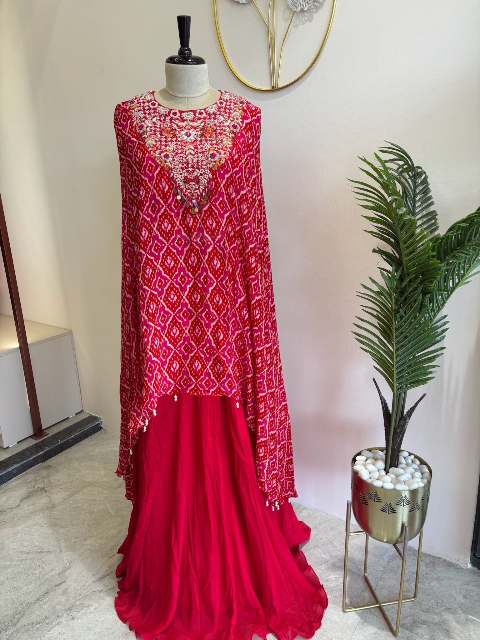 A1143 - Indowestern Patola Print Cape & Skirt Set