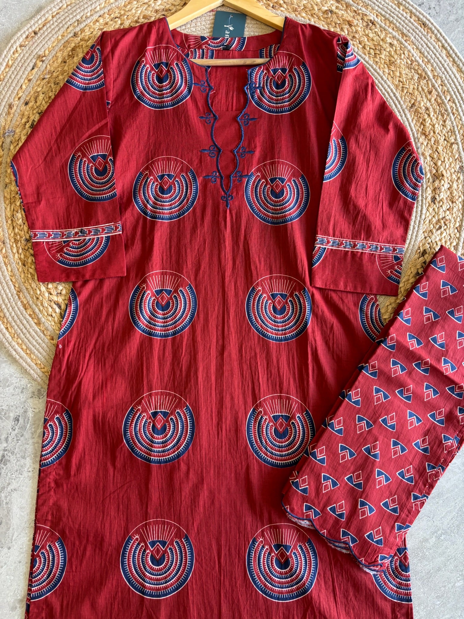 A3905- Pure Cotton Suit with Linen Dupatta & Pants.
