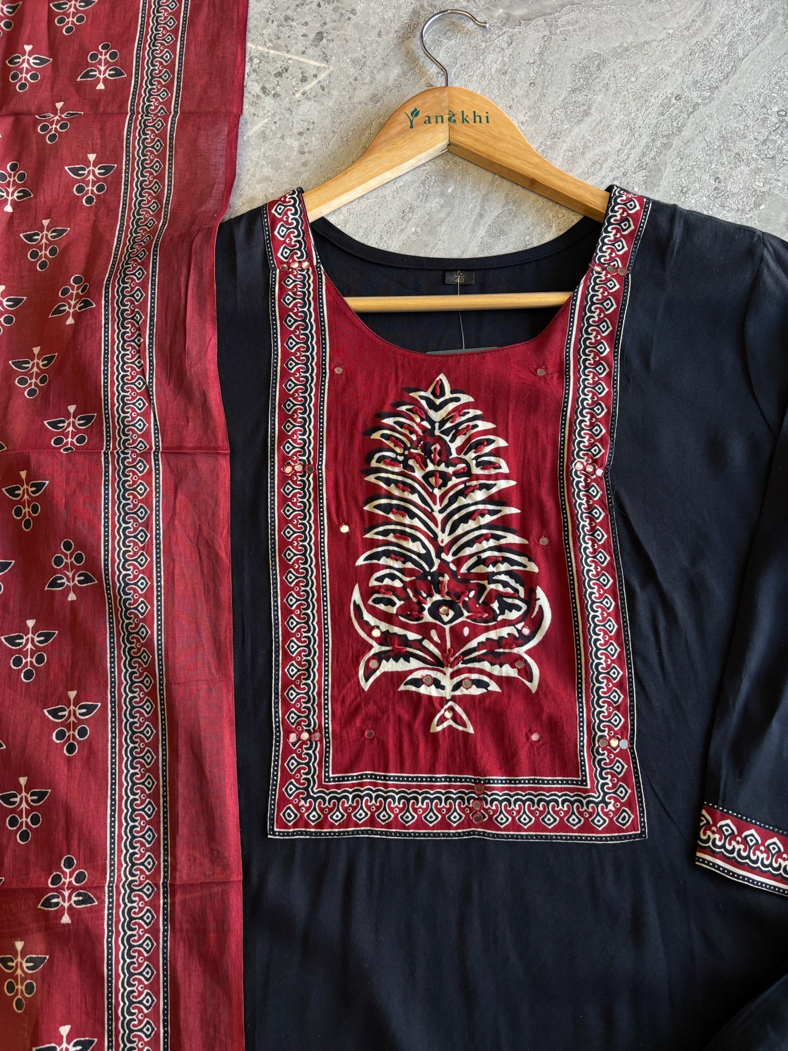 A4011 - Rayon Suit with Contrast Patch Yoke and Printed Dupatta.