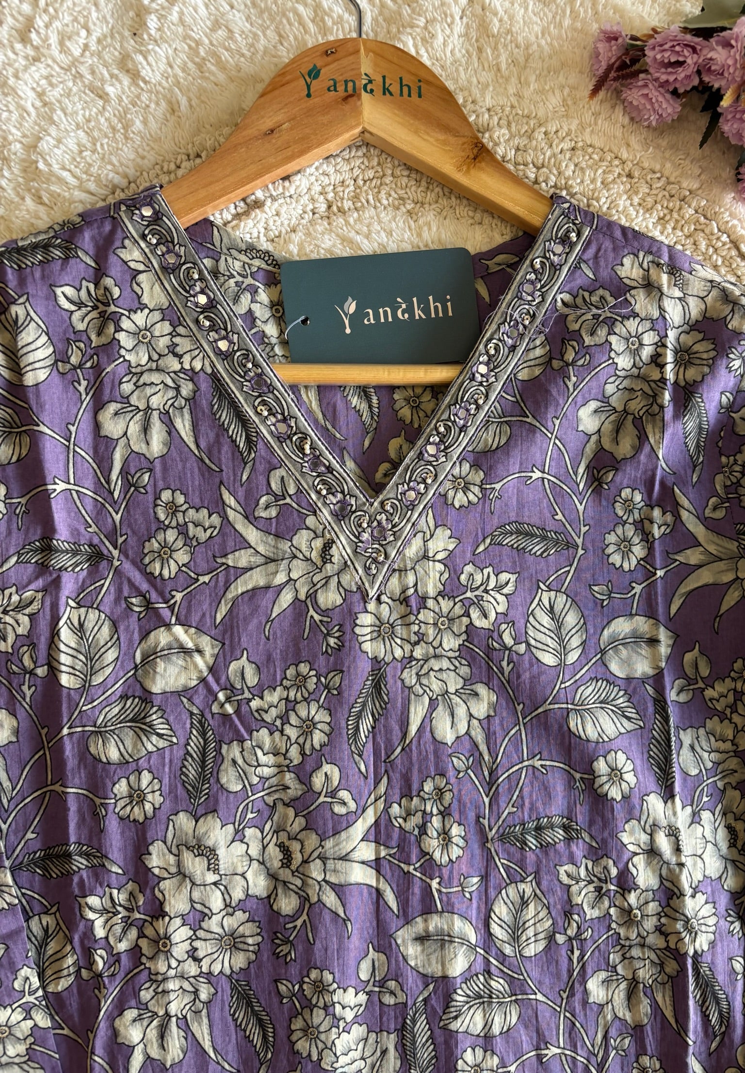 A4022- Pure Cotton Suit with Floral Prints, Paired Pants & Kota Doriya Dupatta.