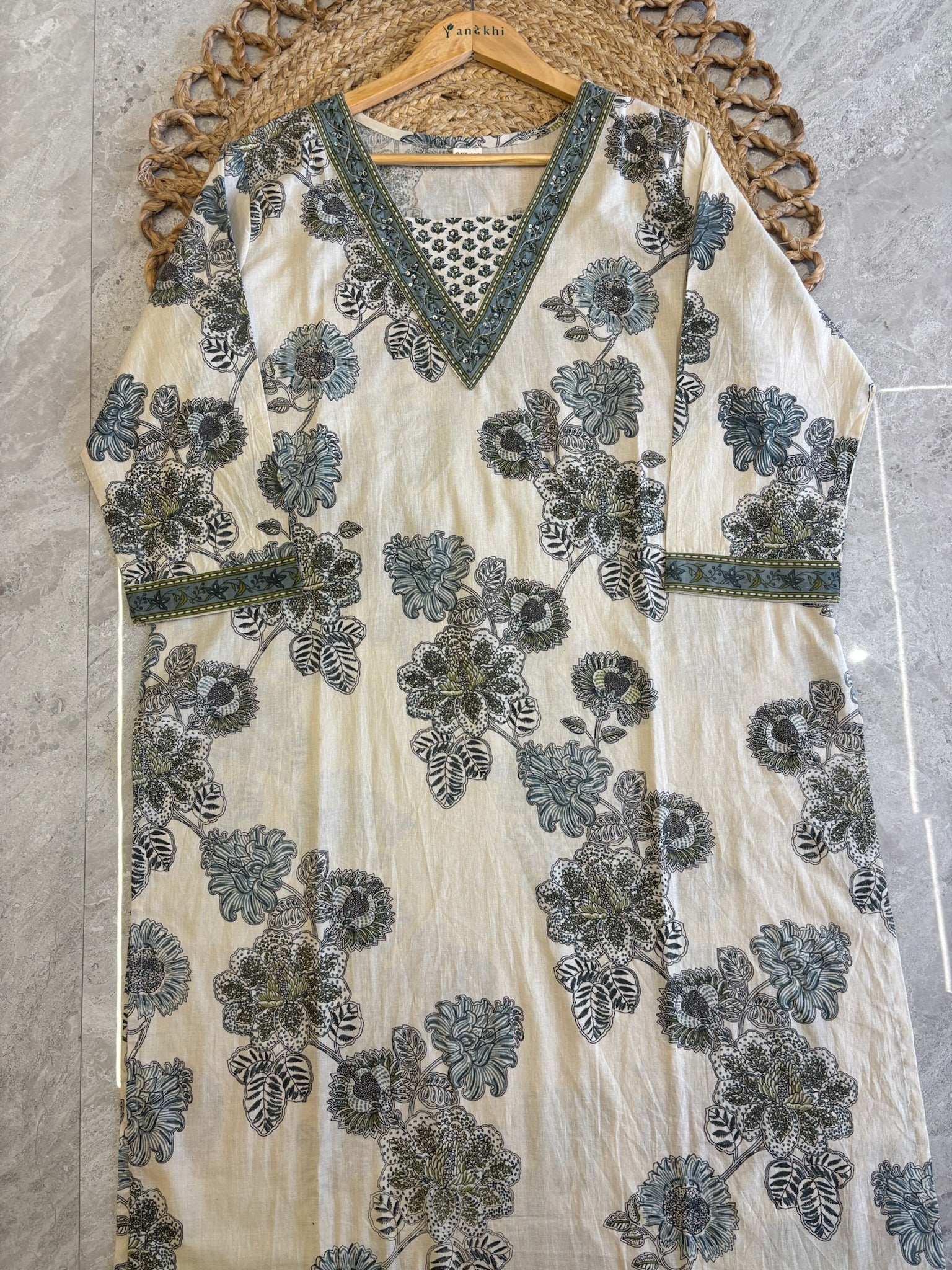 A4028 - Pure Cotton Printed Kurti, Pants & Dupatta Set.