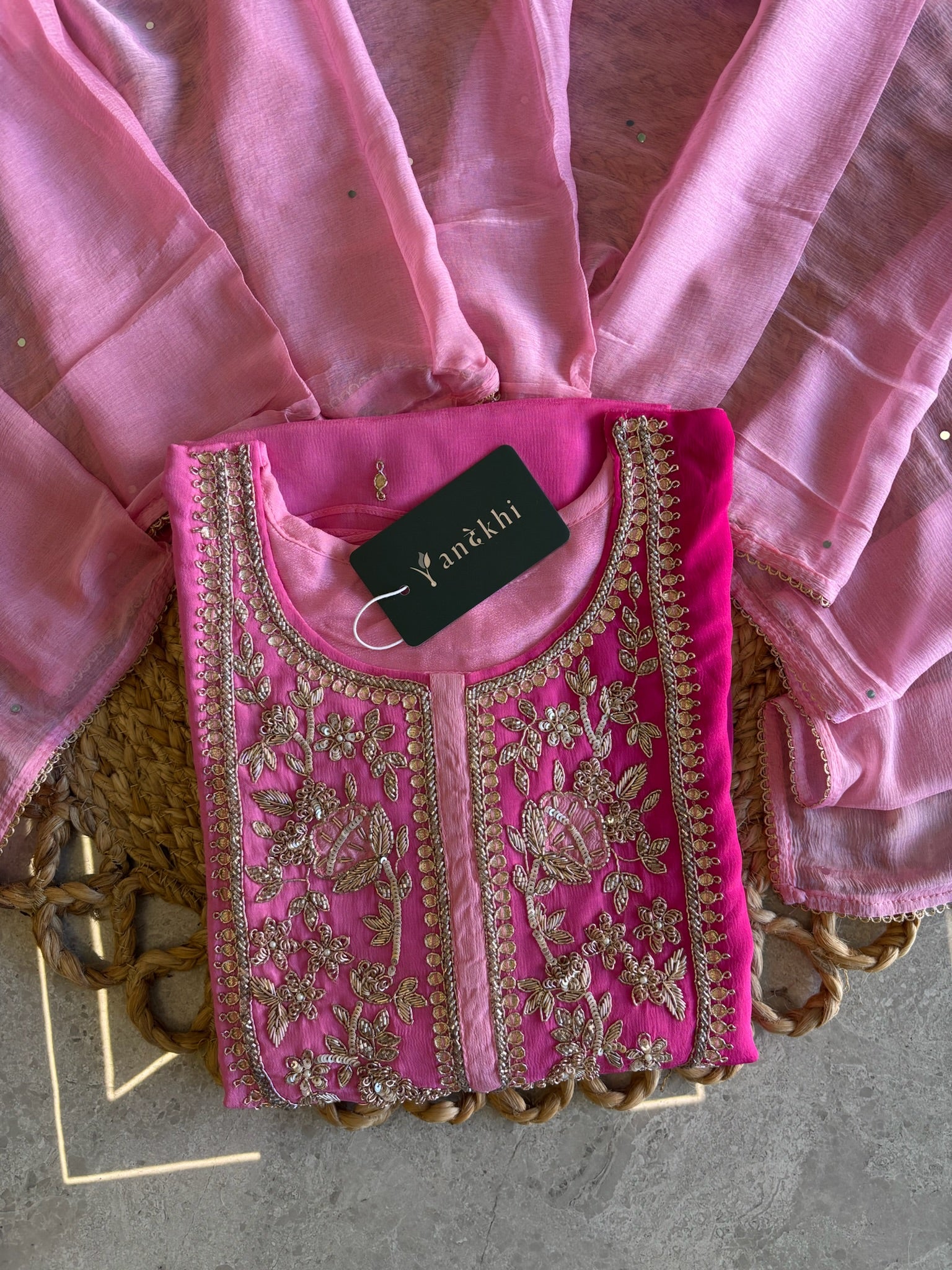 A1092 - Ombre Chinon Suit with Handwork Yoke Pants & Dupatta