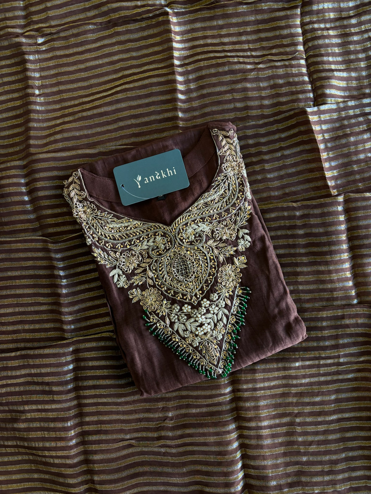 A4151 - Mul Chanderi Handwork A-lign Kurti with Pants & Dupatta.
