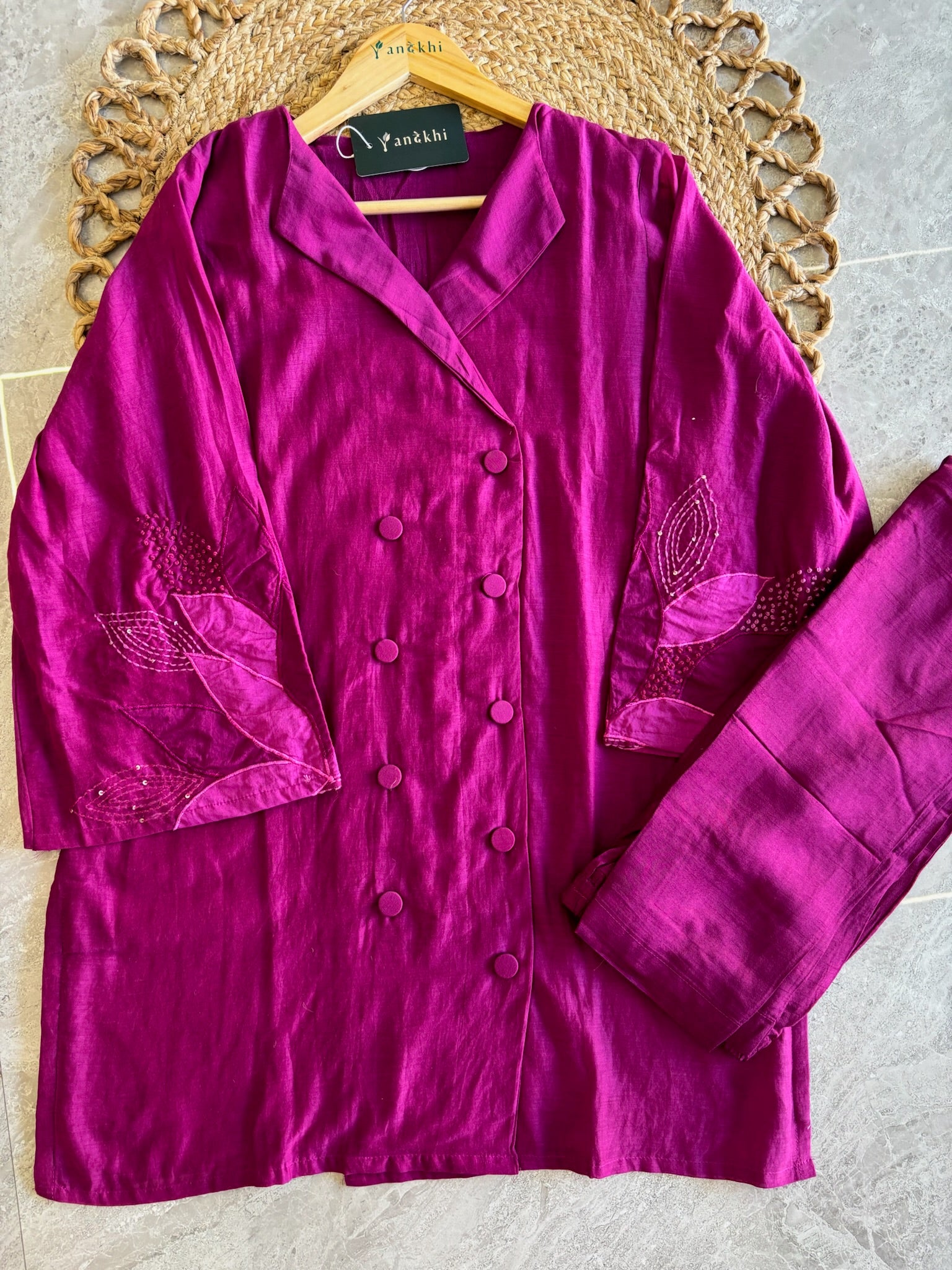 A1556 - Mul Chanderi Embroidered Co-ord set