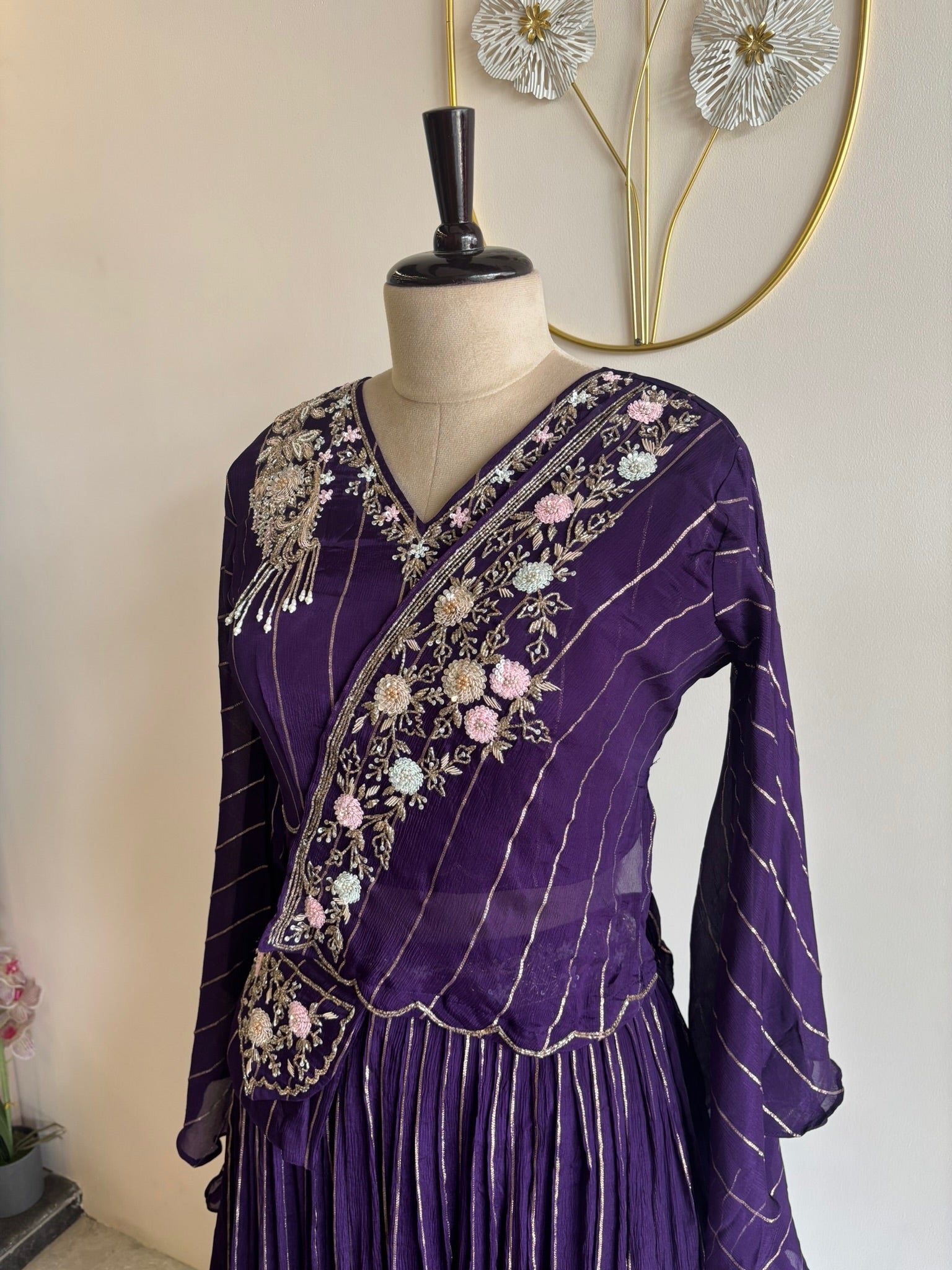 A2663 - Indo-Western with Zari Handwork and a Graceful Draped Silhouette.