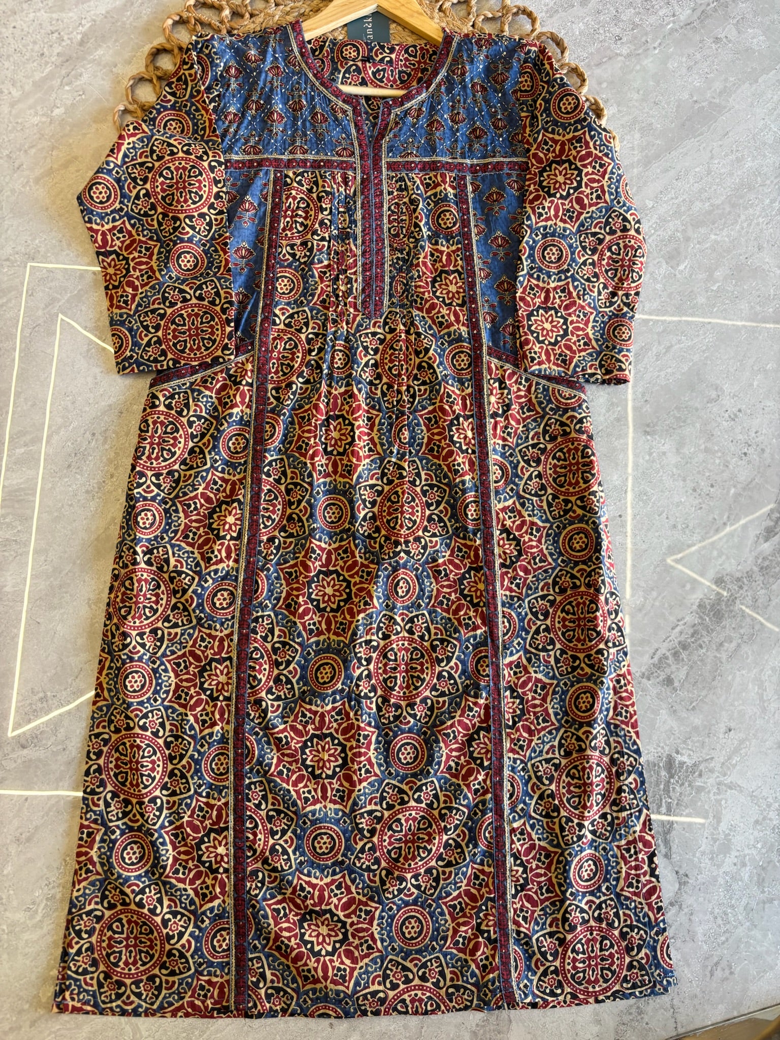 A3902 - Pure Cotton Ajrakh Print Suit with Contrast Bottoms and a Coordinated Dupatta.