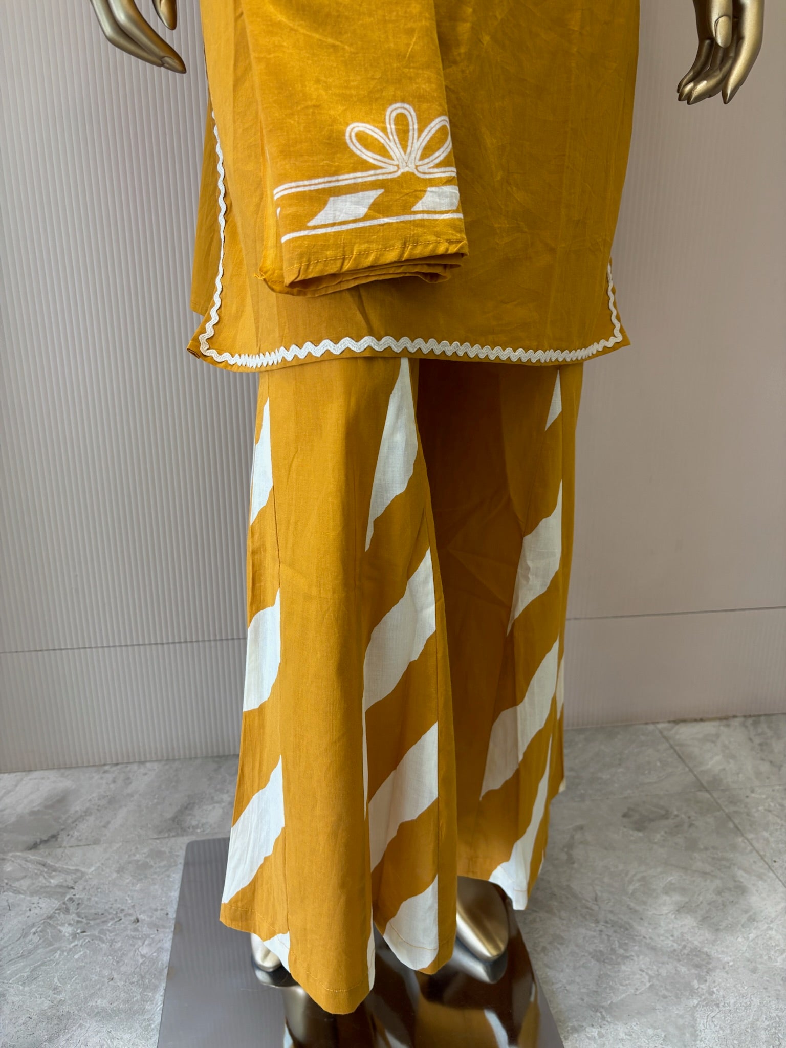 A2785 - Cotton Suit with Embroidered Neck, Designer Bell Bottoms & Printed Dupatta.