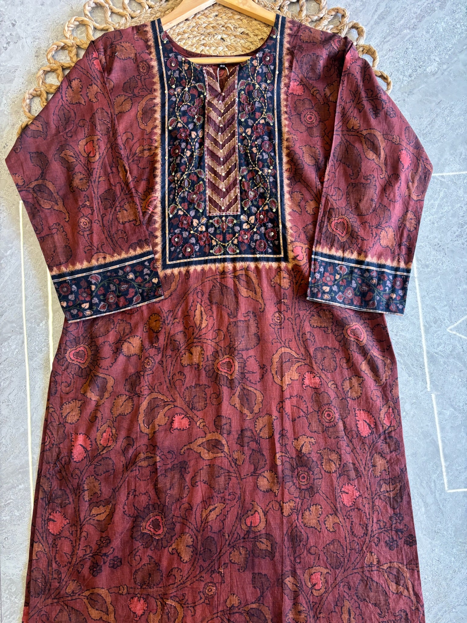 A1585 - Pure Cotton Kalamkari Kurti  with Pants & Dupatta