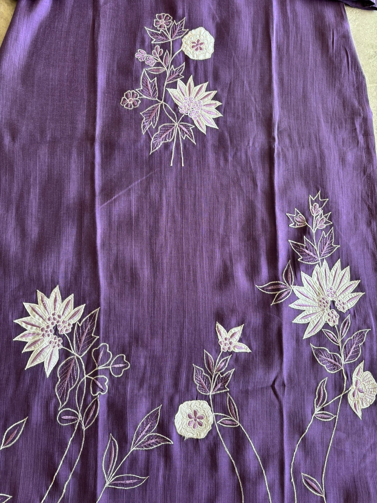A2714 - Rayon Kurta Set with delicate Patchwork, Hand Embroidery & Printed Organza Dupatta