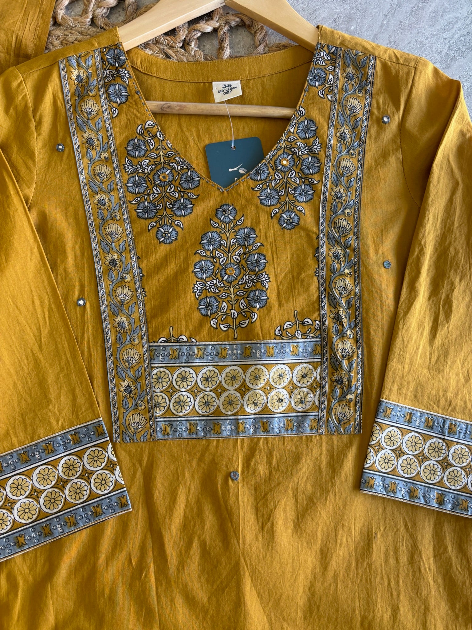 A2814 - Pure Cotton Suit set with an intricately Printed Yoke, coordinated printed bottoms.