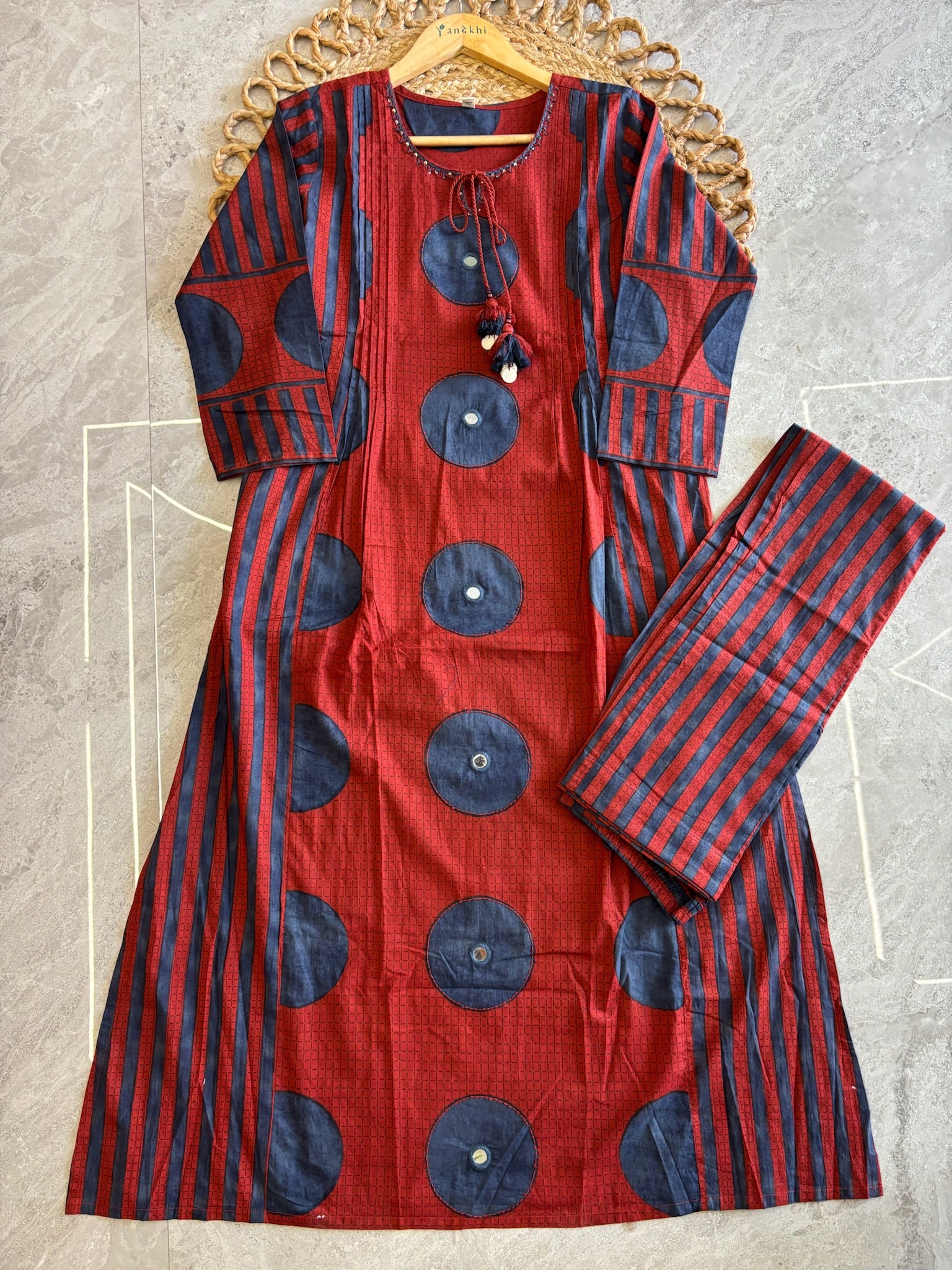 A4062- Pure Cotton Suit featuring Statement Polka & Stripe Prints, Matching Pants Dupatta.