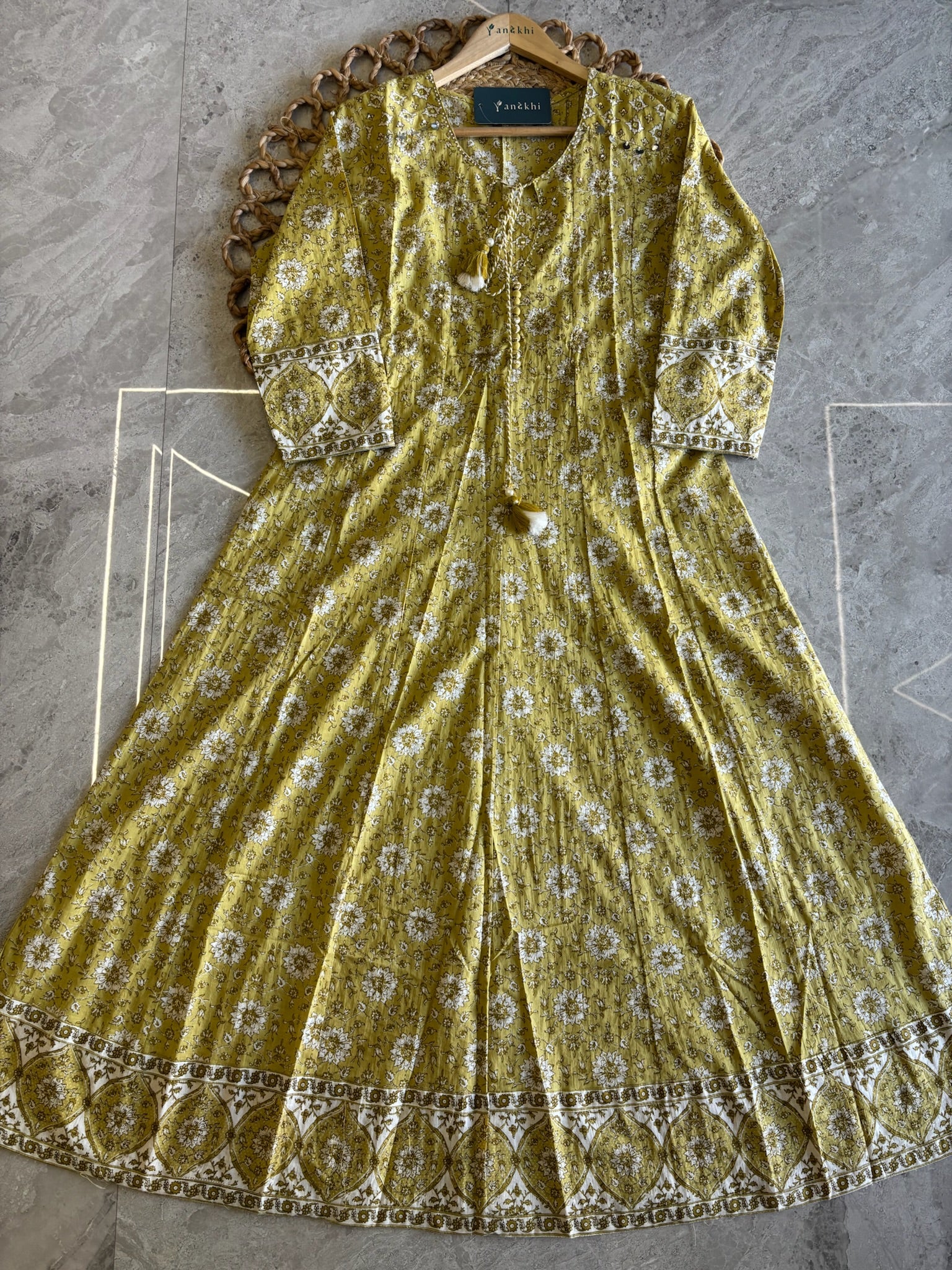 A4016- Pure Cotton Printed Anarkali Suit paired with Pants & Contrast Printed Dupatta.