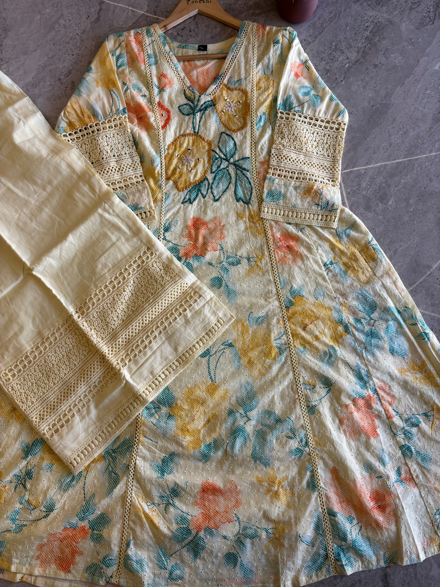A3931 - Premium Hakoba Cotton A-line Suit with Palazzo & Dupatta for effortless elegance.
