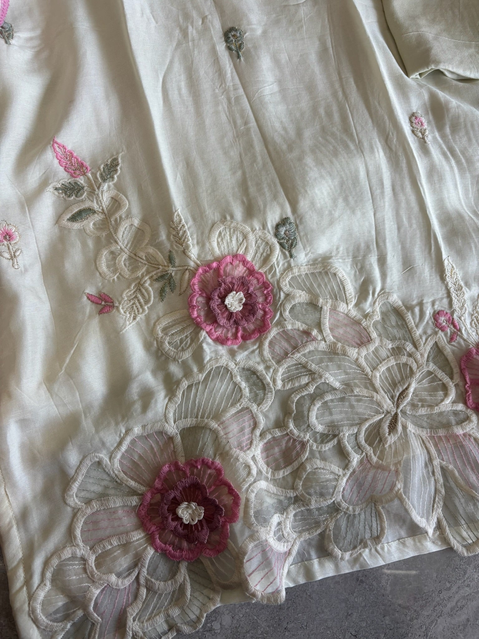 A1597 - Ivory Russian Silk Kurta Set with 3D Floral Appliqué
