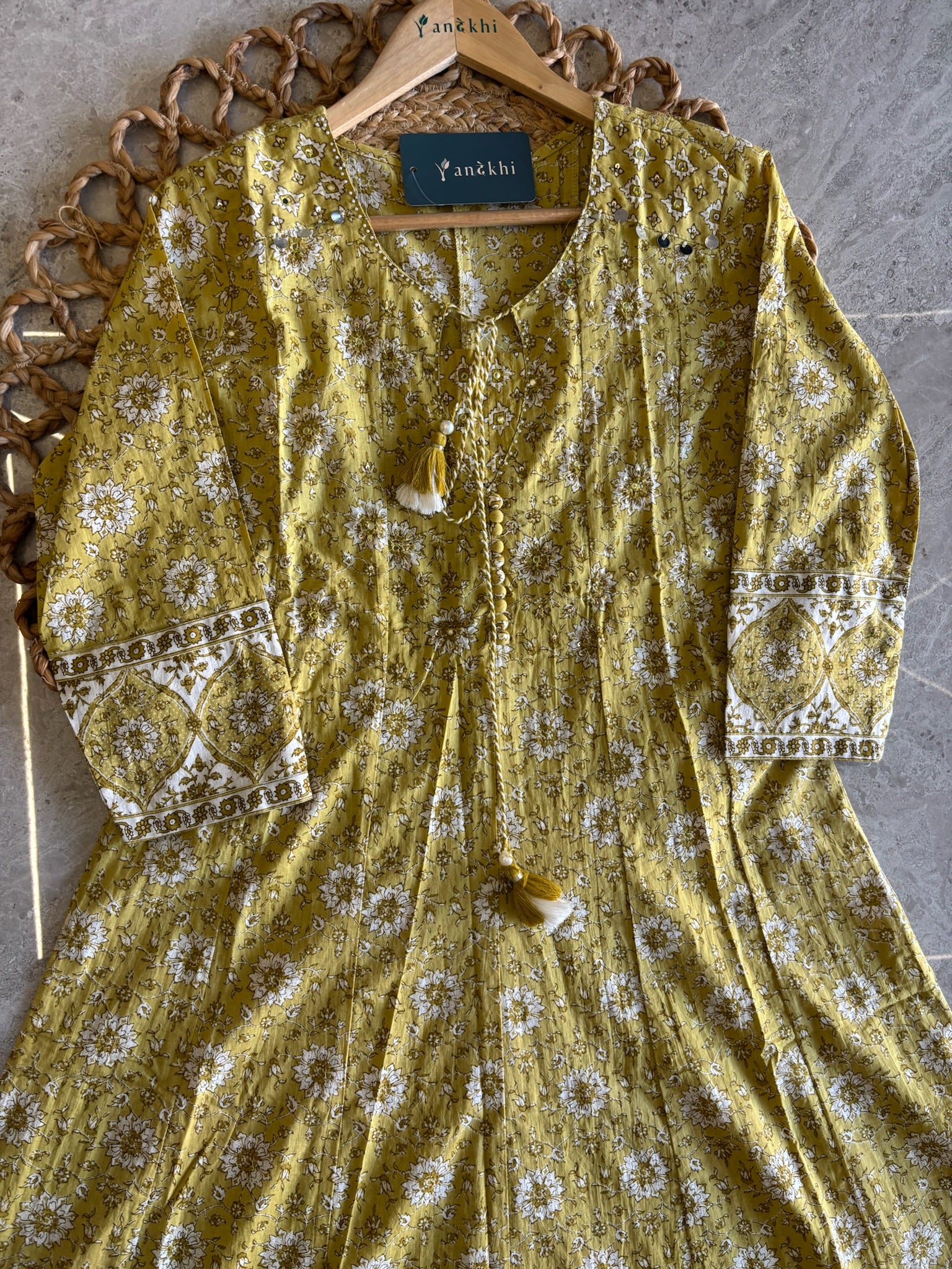A4016- Pure Cotton Printed Anarkali Suit paired with Pants & Contrast Printed Dupatta.