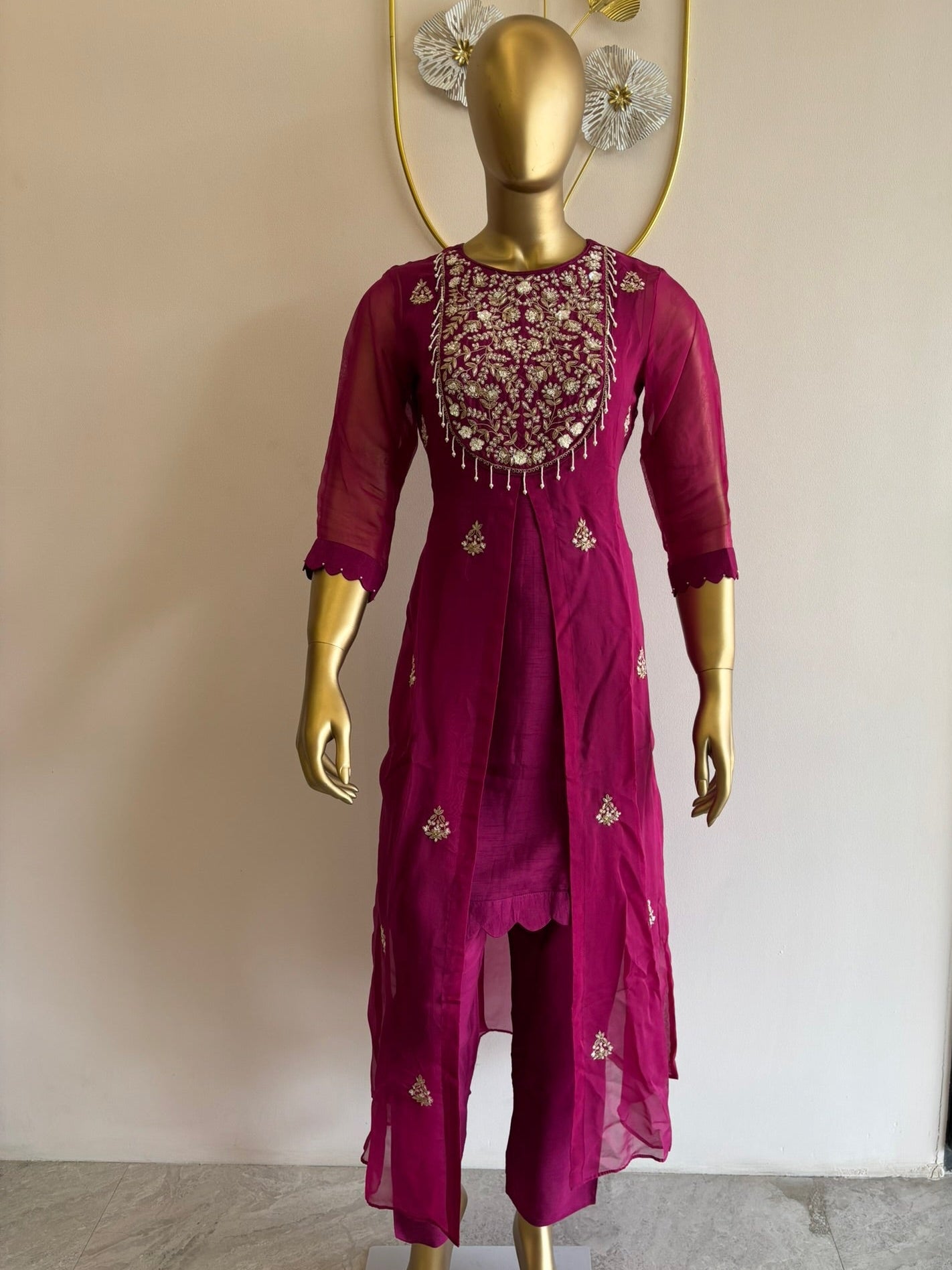A1069 - Pure Organza Royal Hand-Embroidered Indo-Western Jacket & Pant Set.