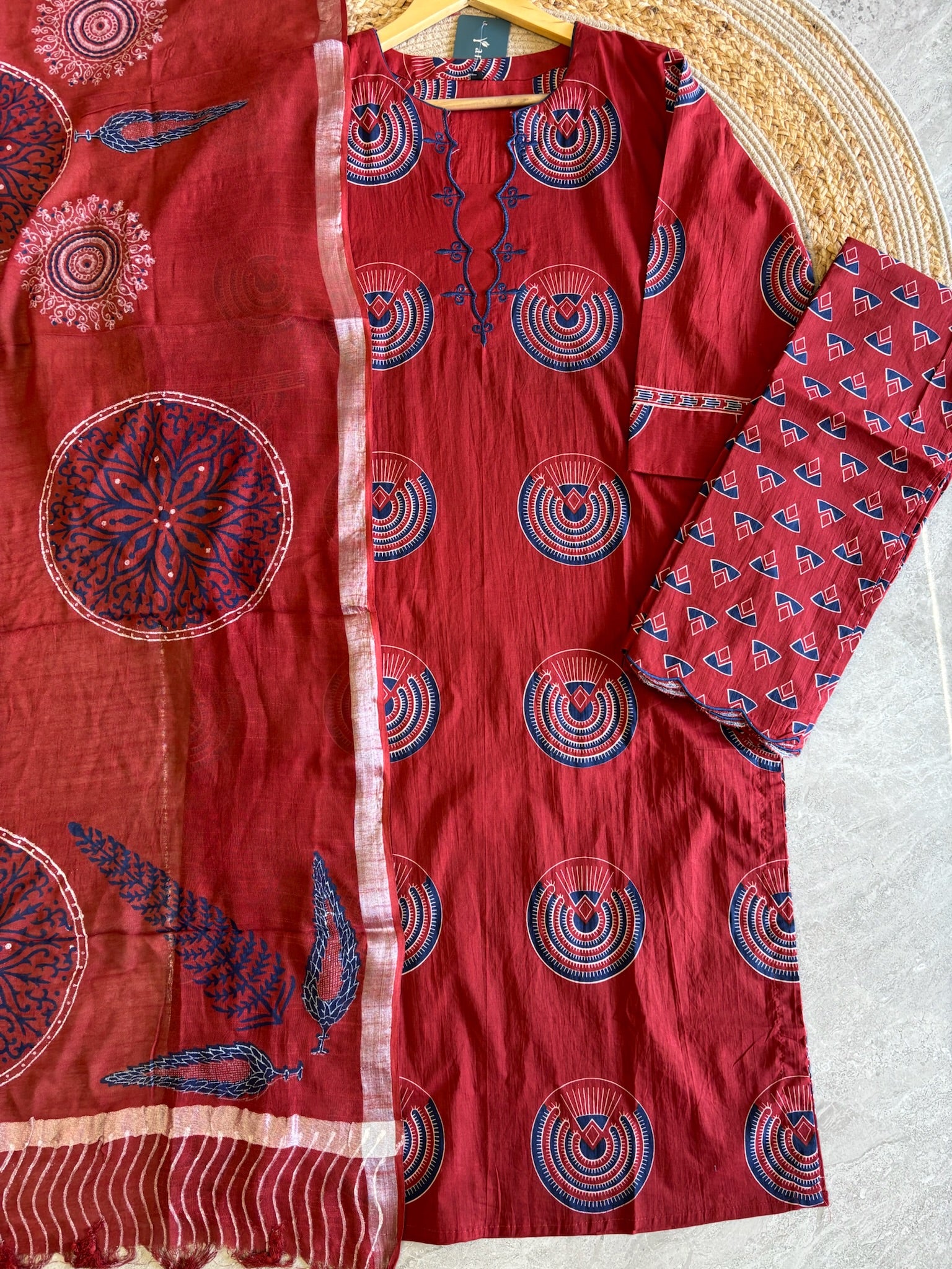 A3905- Pure Cotton Suit with Linen Dupatta & Pants.