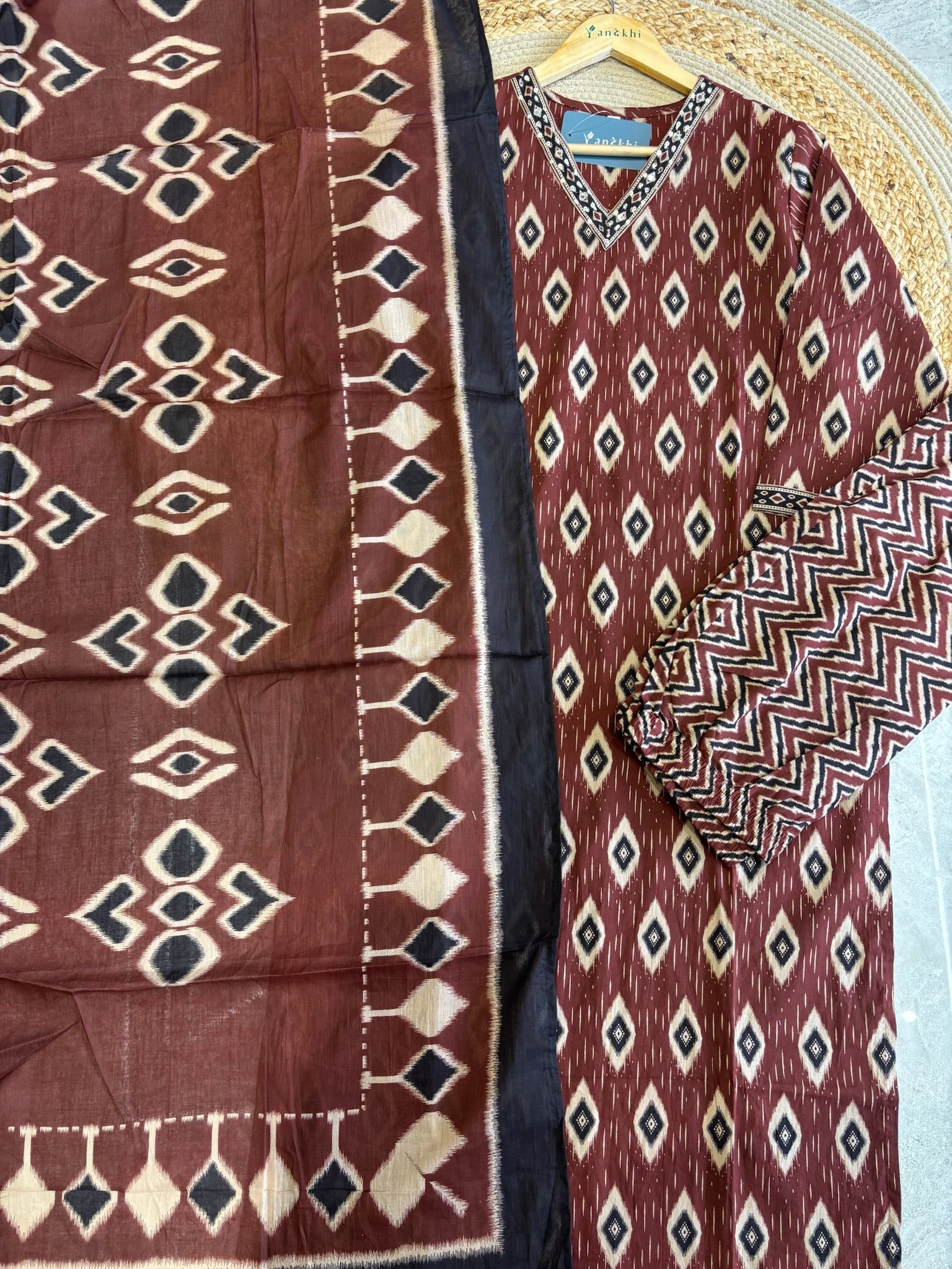 A4030 - Ikat Print Pure Cotton Suit with Pants & Dupatta
