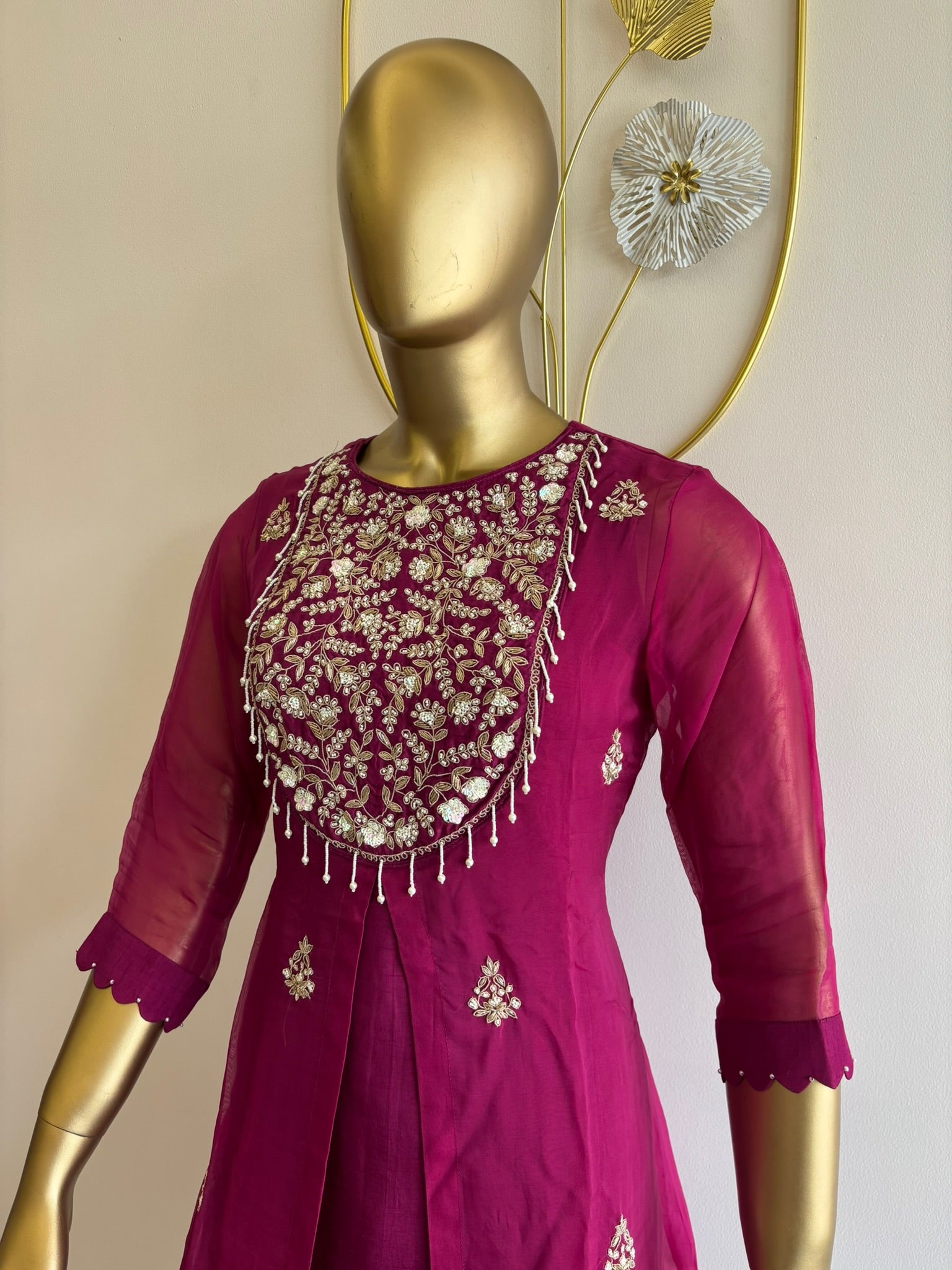 A1069 - Pure Organza Royal Hand-Embroidered Indo-Western Jacket & Pant Set.