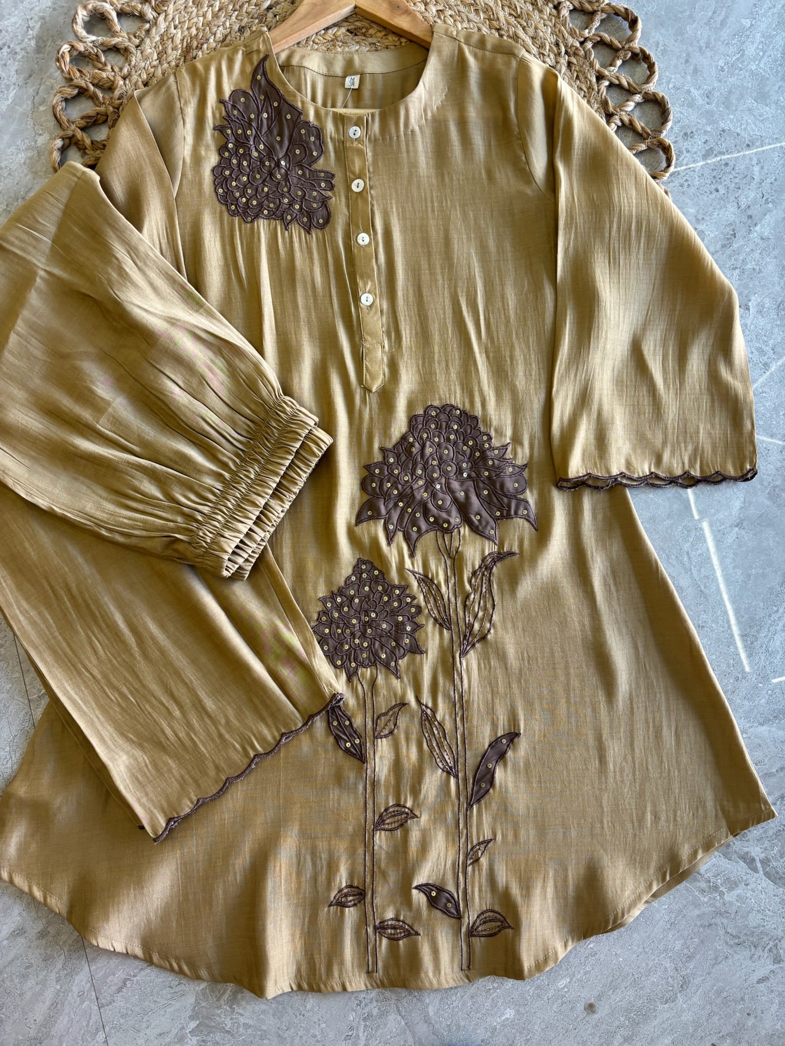 A4021 - Chanderi Silk Co-ord Set with Statement Embroidery.
