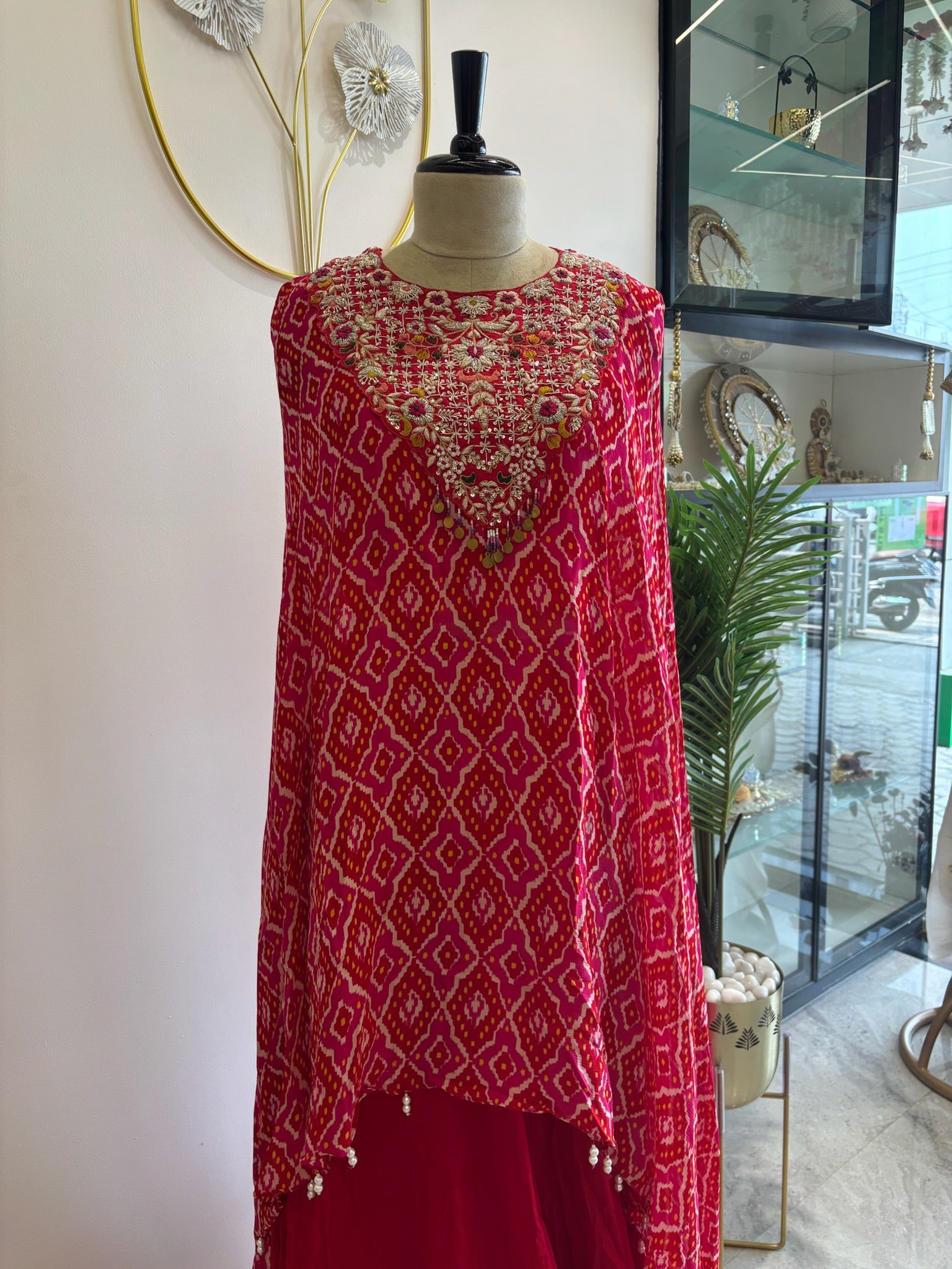 A1143 - Indowestern Patola Print Cape & Skirt Set