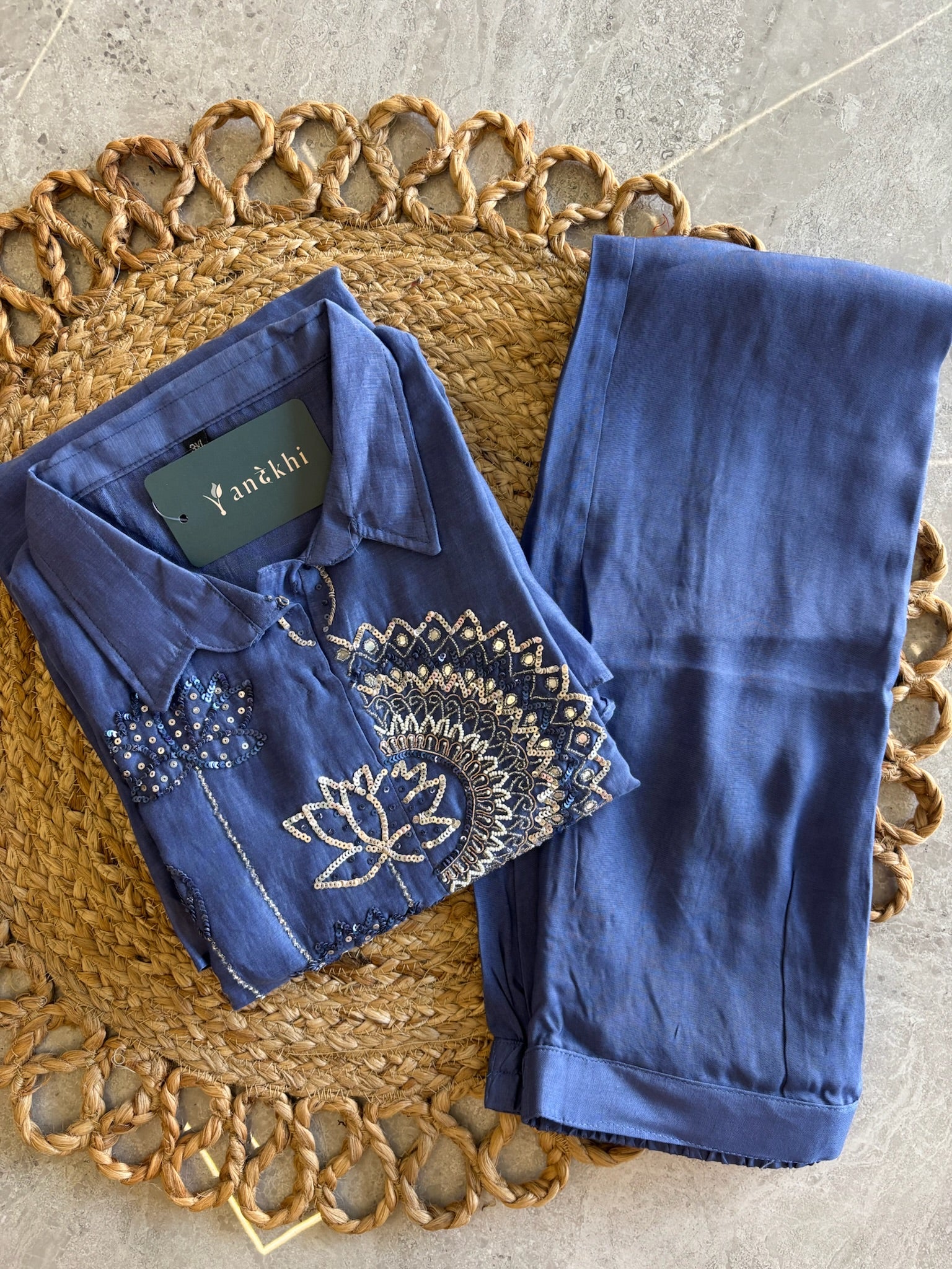 A3915 - Pure Mul Chanderi Co-ord set with handwork