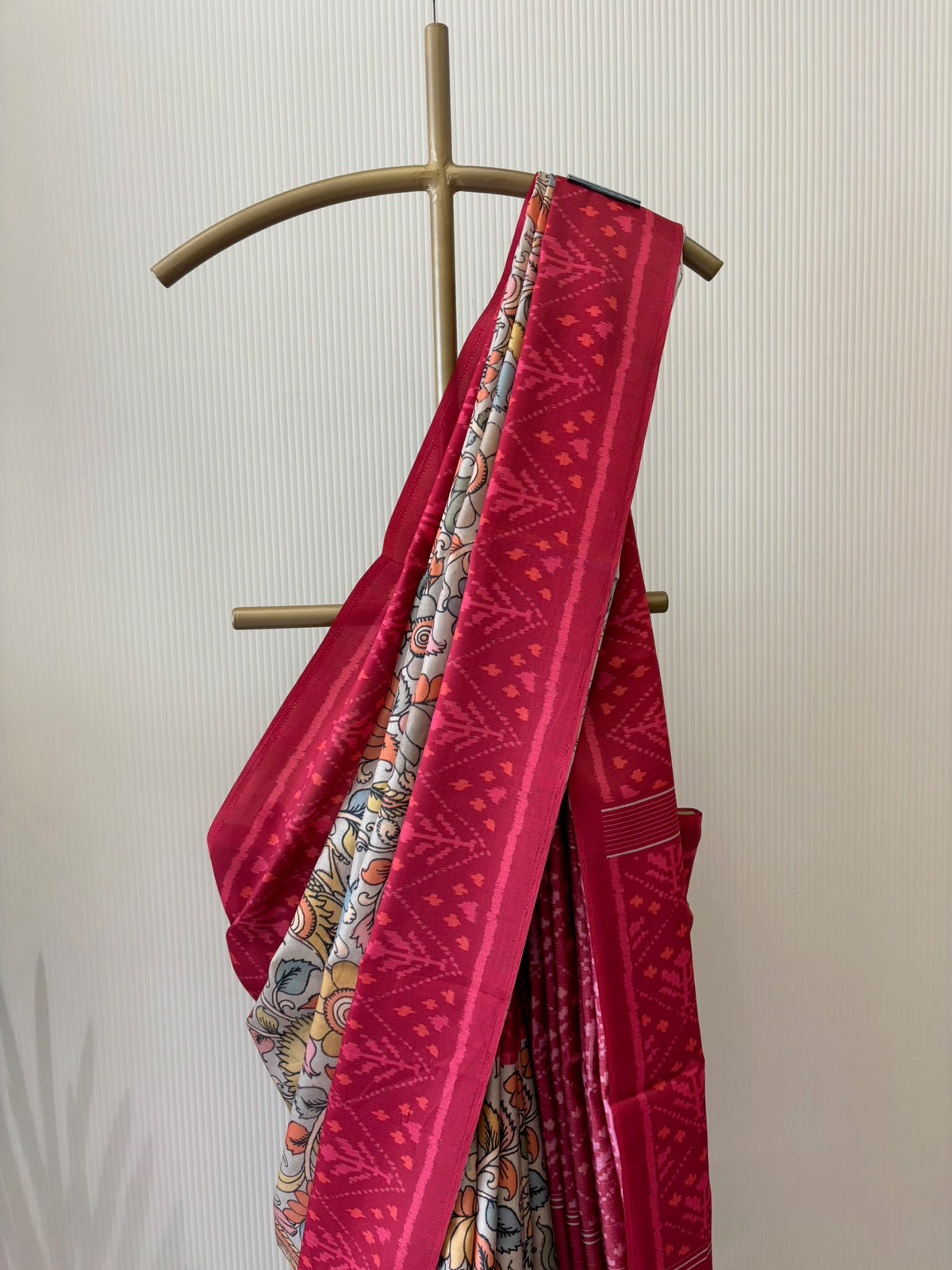 A1397 - Heritage Kalamkari Silk Saree with Contrast Ikat-Style Border
