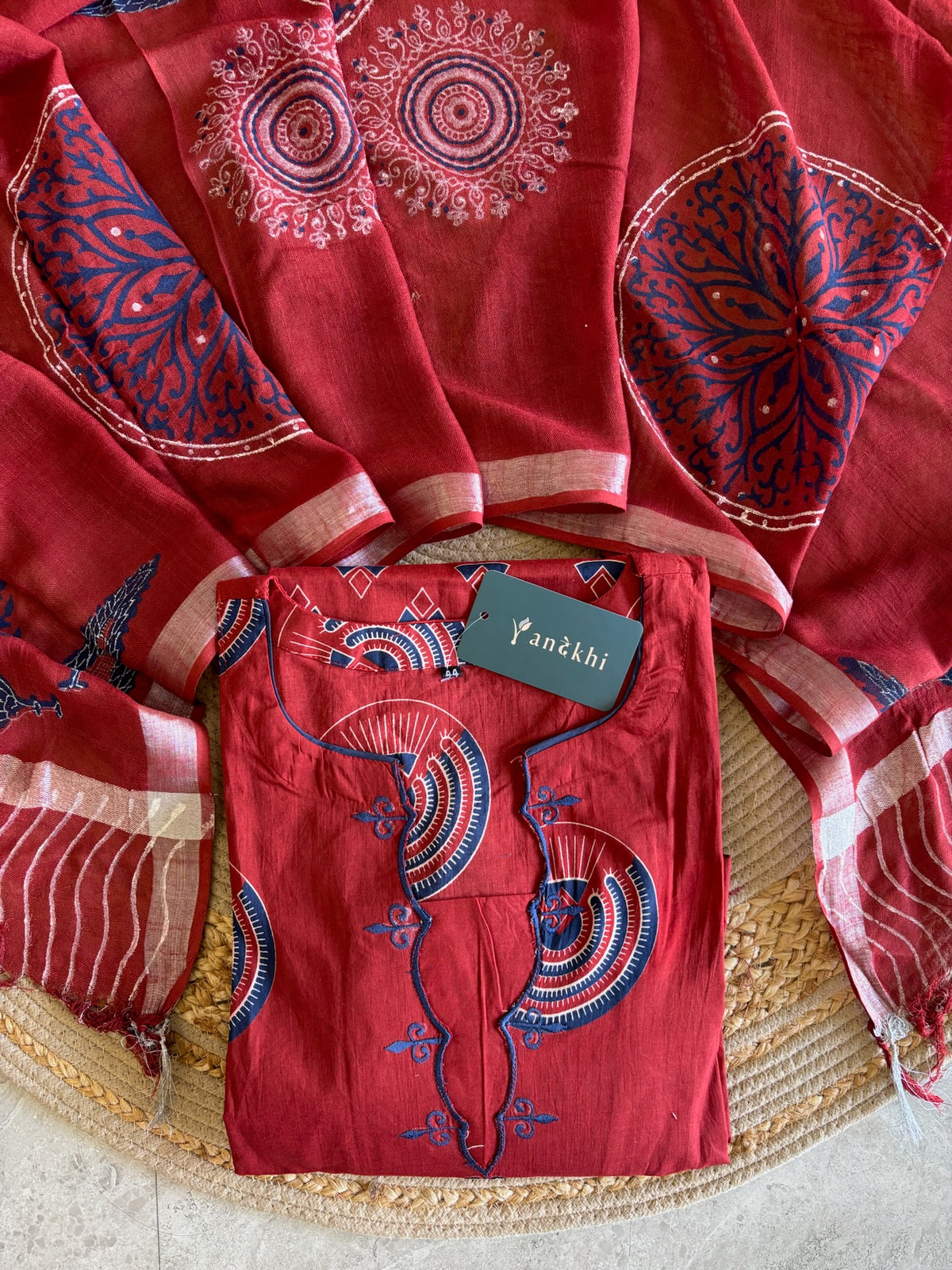 A3905- Pure Cotton Suit with Linen Dupatta & Pants.