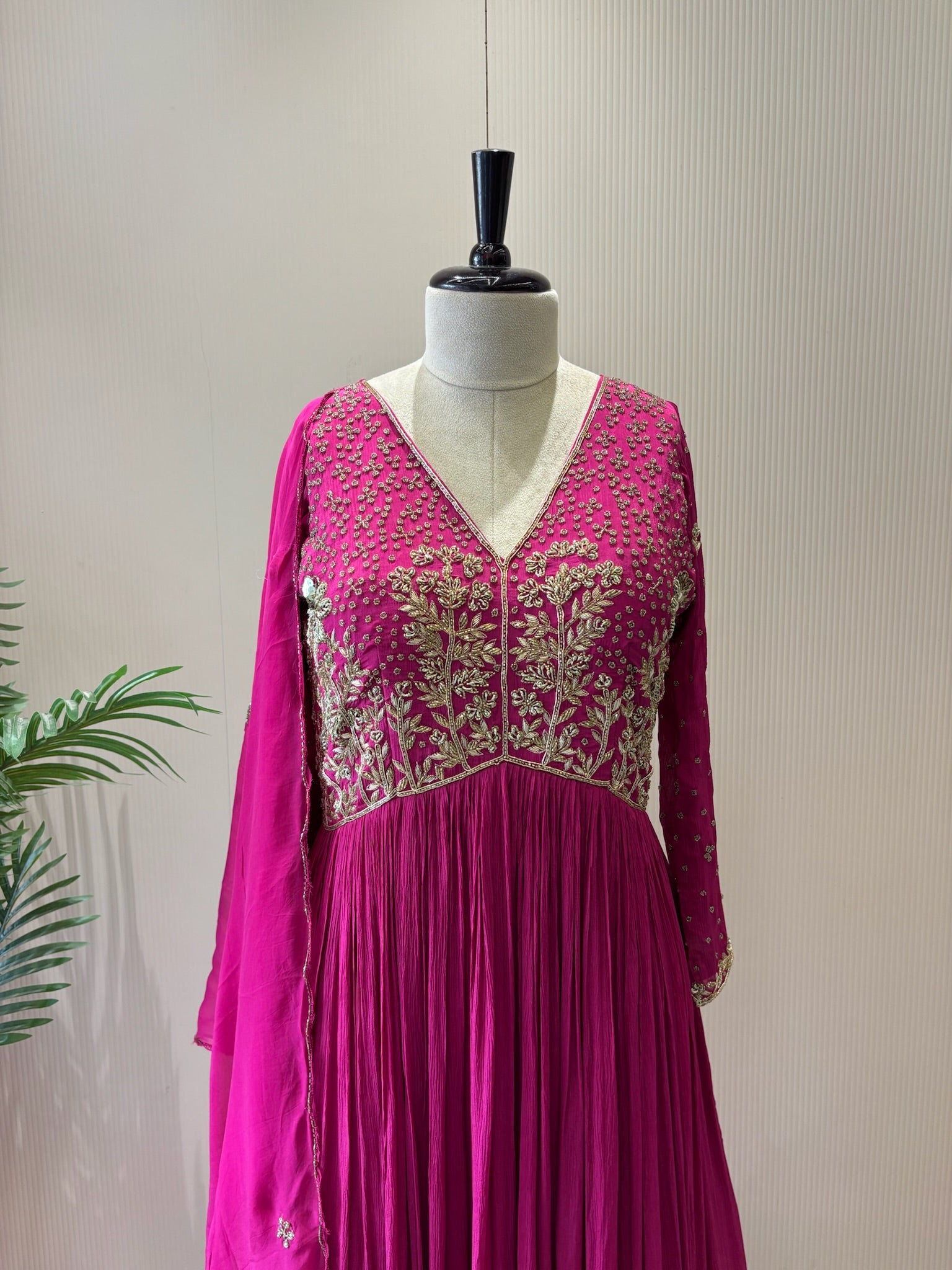 A2707- Gown in Pure Chinon fabric, featuring intricate Zari, Sequins Handwork on the Yoke & Sleeves.