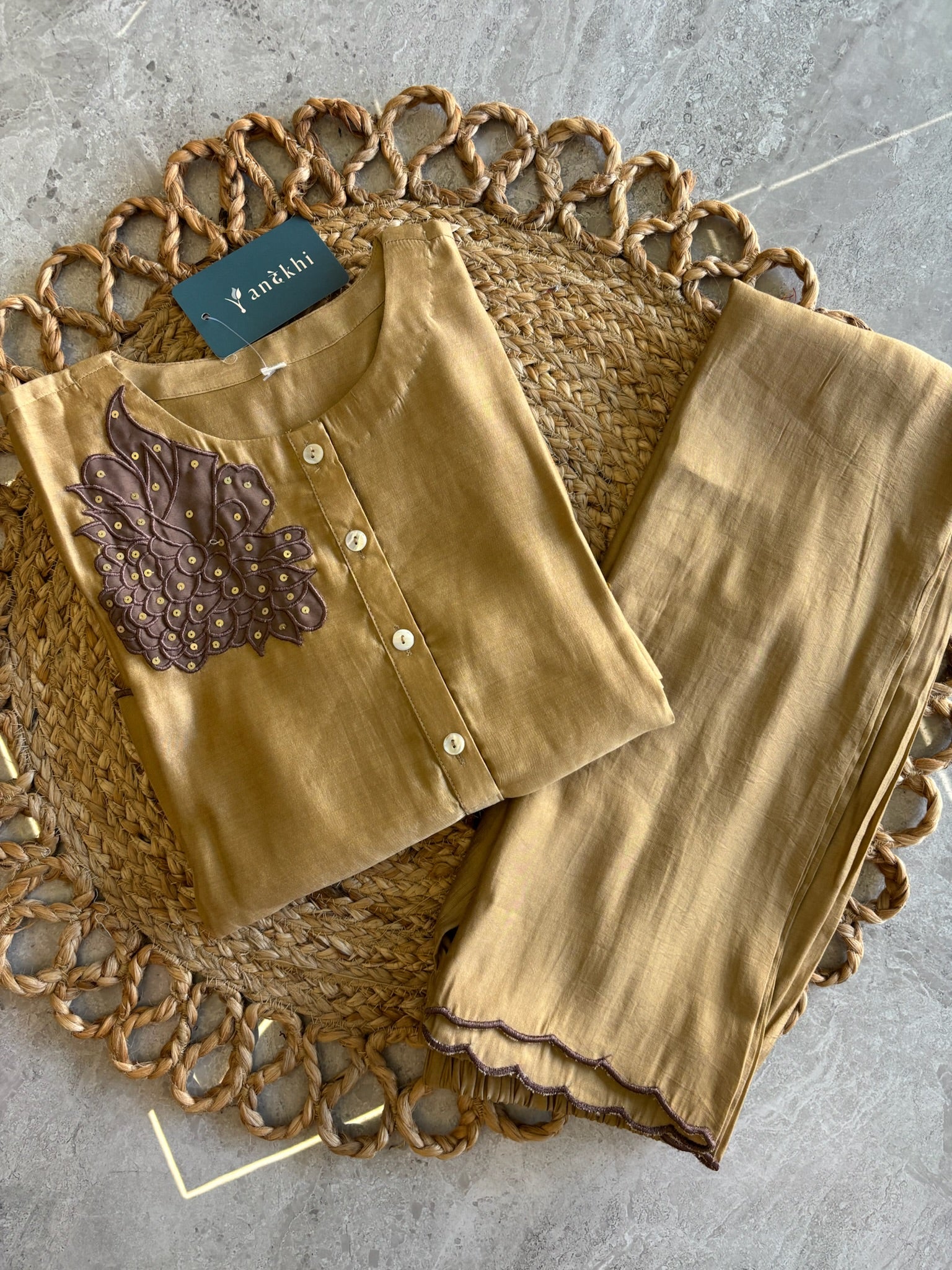 A4021 - Chanderi Silk Co-ord Set with Statement Embroidery.