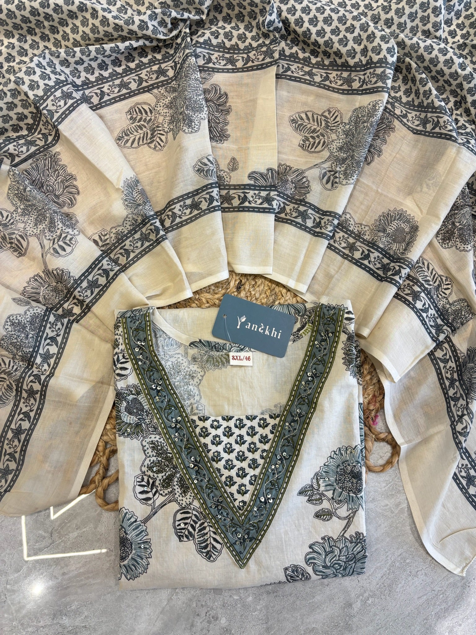 A4028 - Pure Cotton Printed Kurti, Pants & Dupatta Set.