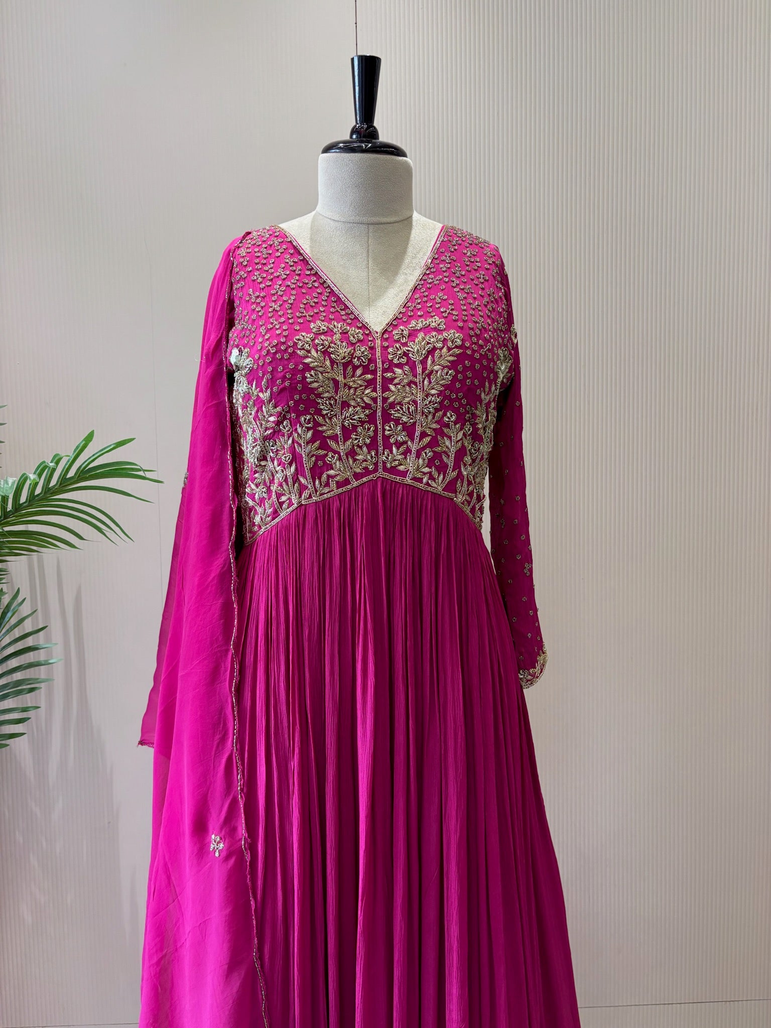 A2707- Gown in Pure Chinon fabric, featuring intricate Zari, Sequins Handwork on the Yoke & Sleeves.