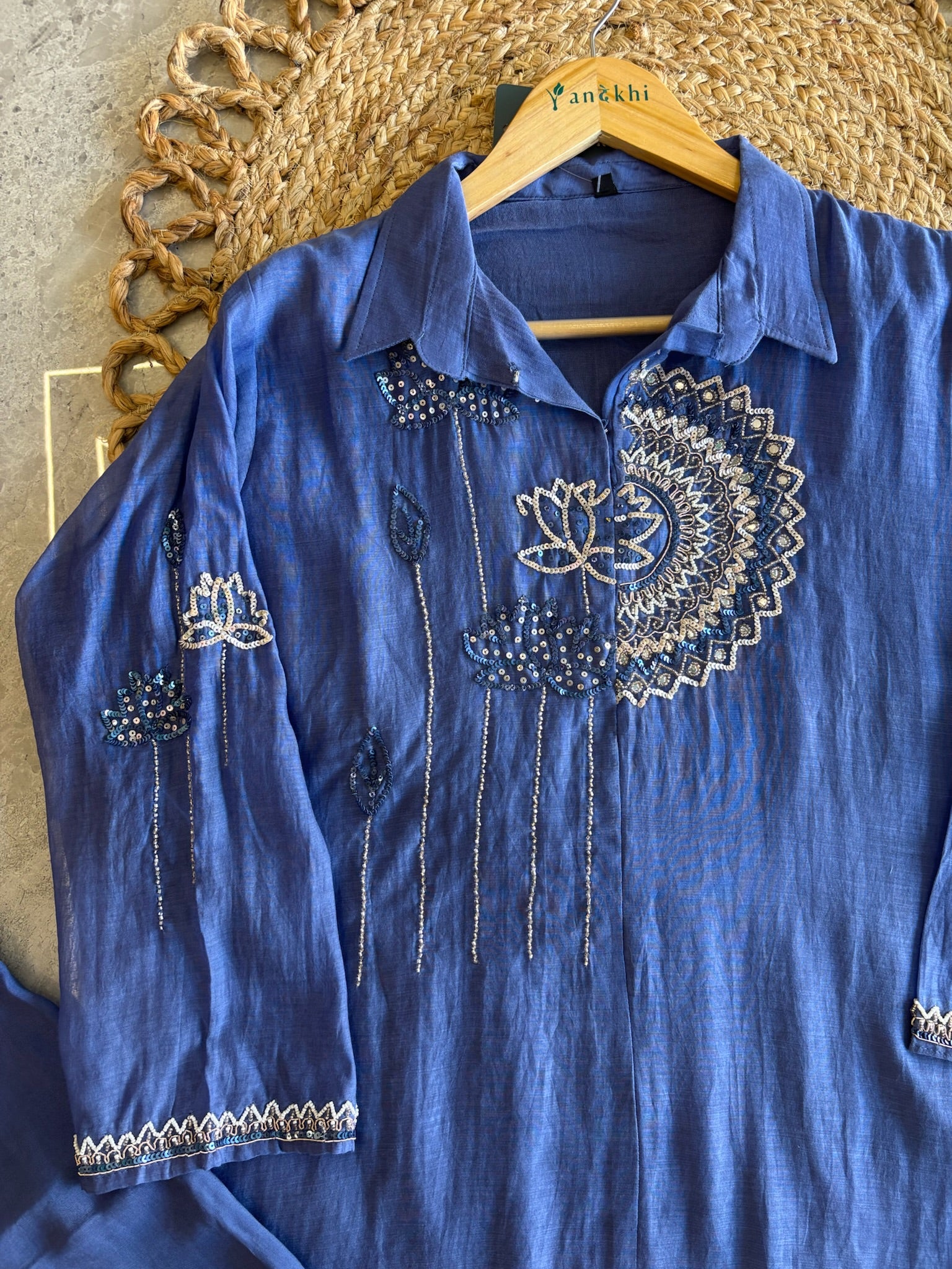 A3915 - Pure Mul Chanderi Co-ord set with handwork
