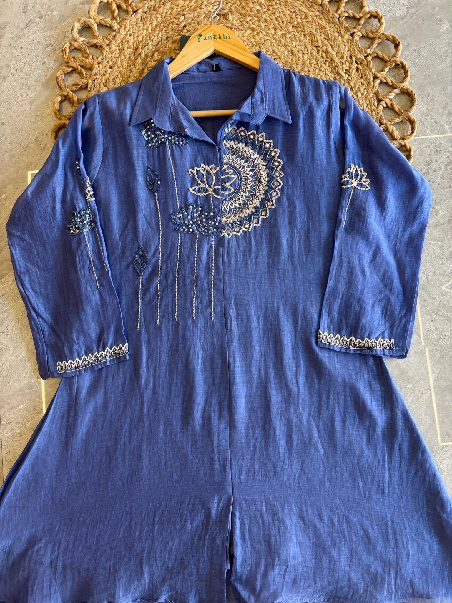 A3915 - Pure Mul Chanderi Co-ord set with handwork