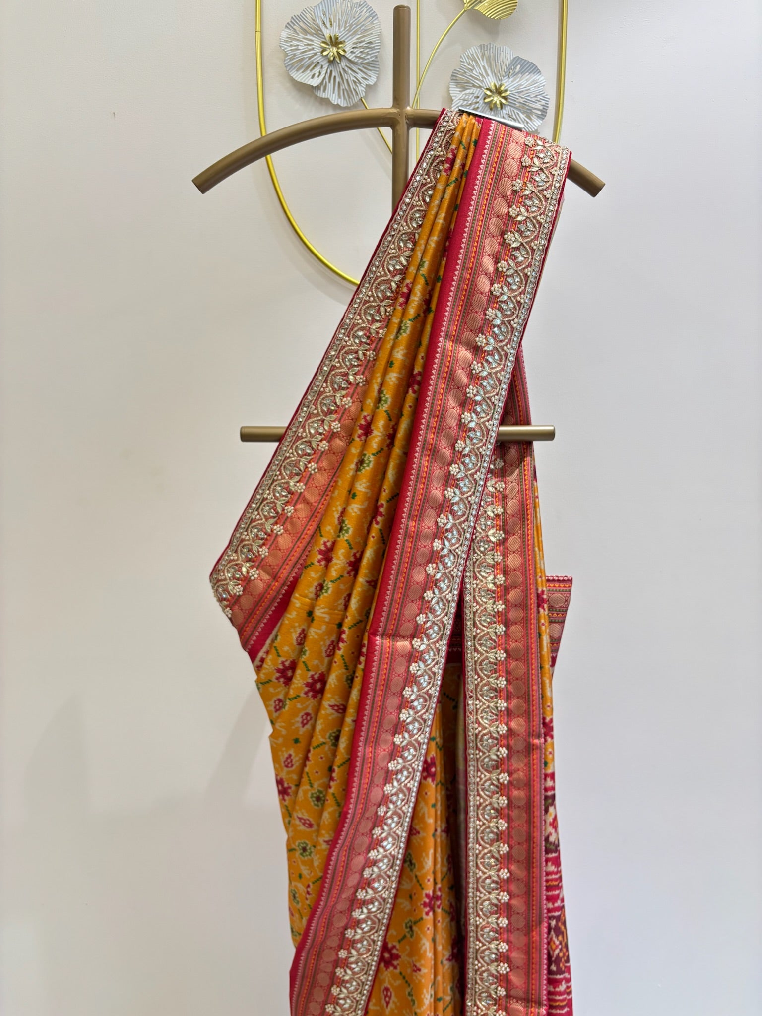 A4072- Patola Print Saree with Gota Handwork Border in Silk Fabric.