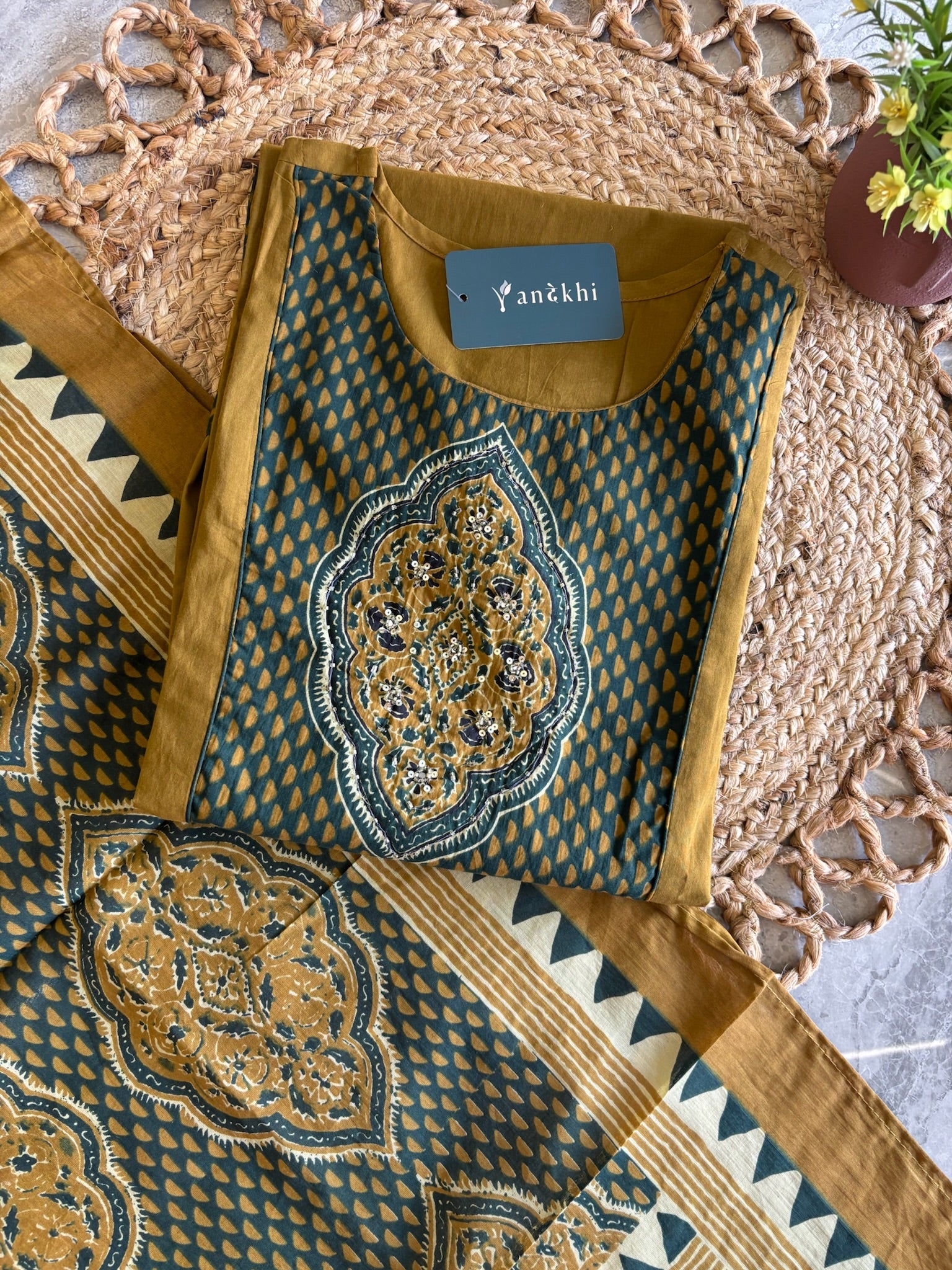 A2844- Pure Cotton Kurti with Statement Yoke & Printed Dupatta