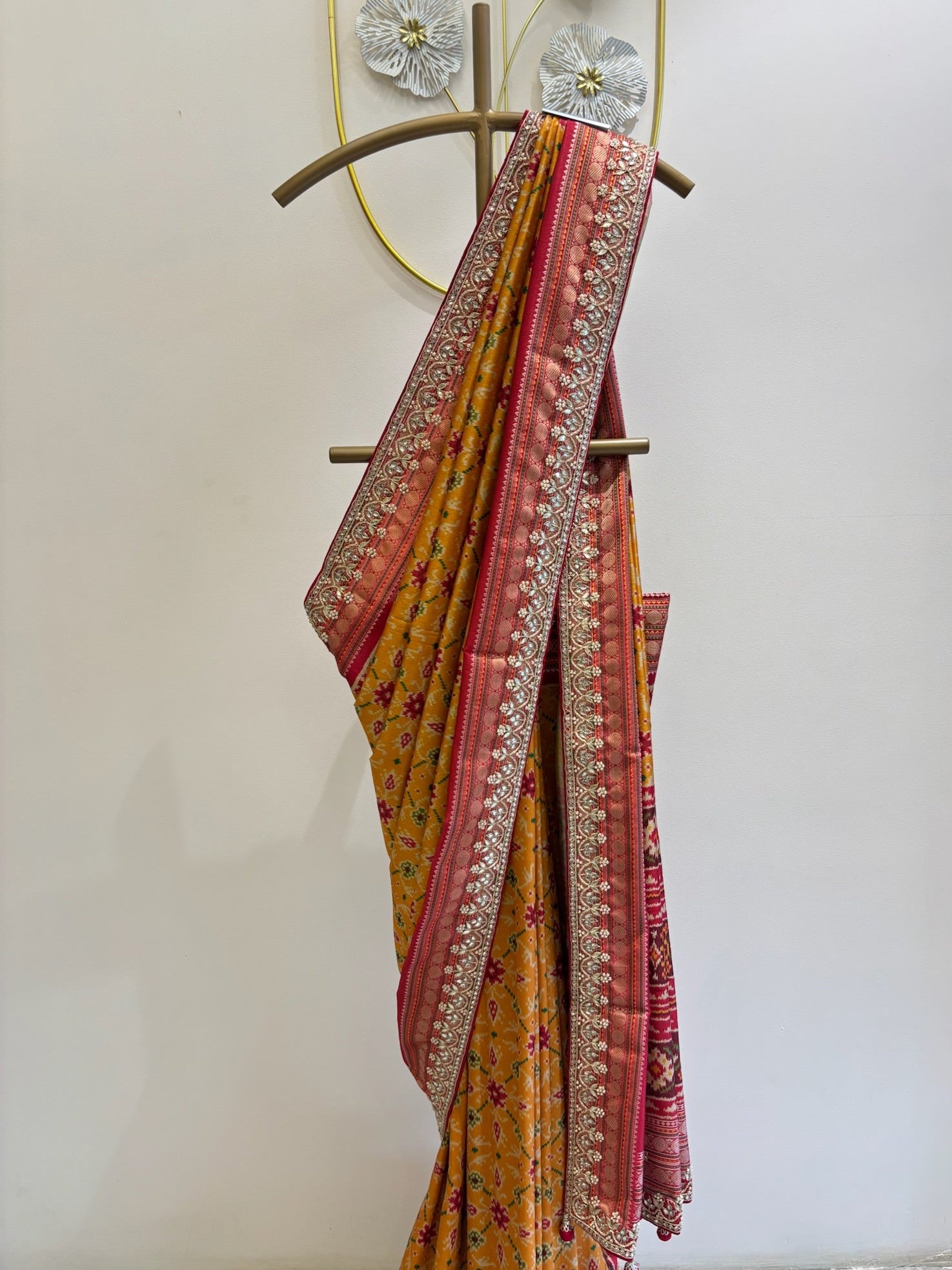 A4072- Patola Print Saree with Gota Handwork Border in Silk Fabric.