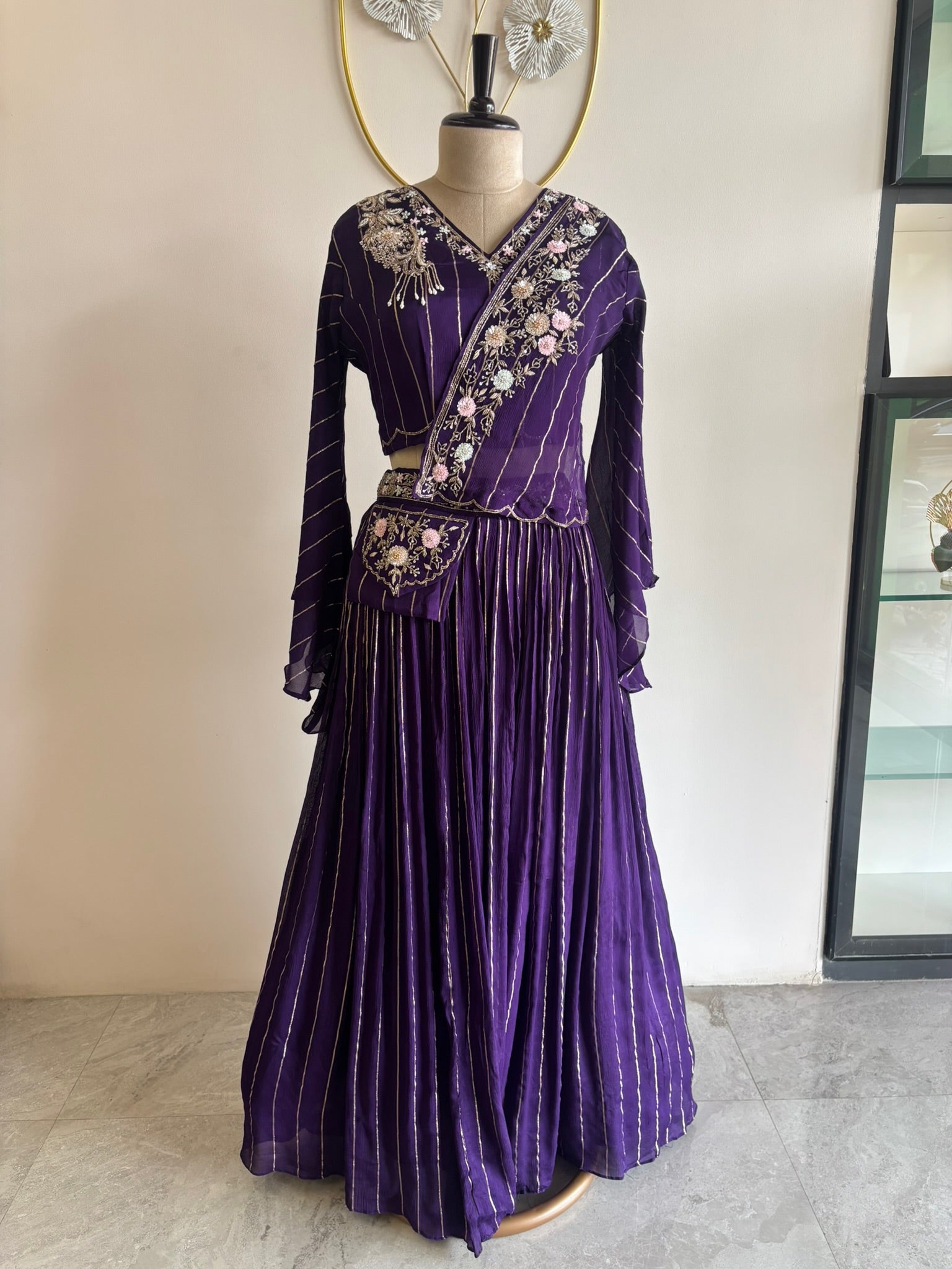 A2663 - Indo-Western with Zari Handwork and a Graceful Draped Silhouette.