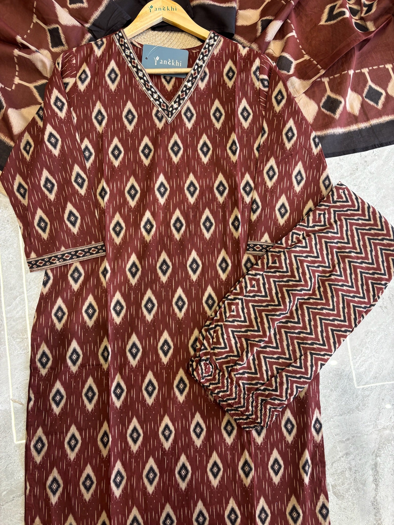 A4030 - Ikat Print Pure Cotton Suit with Pants & Dupatta