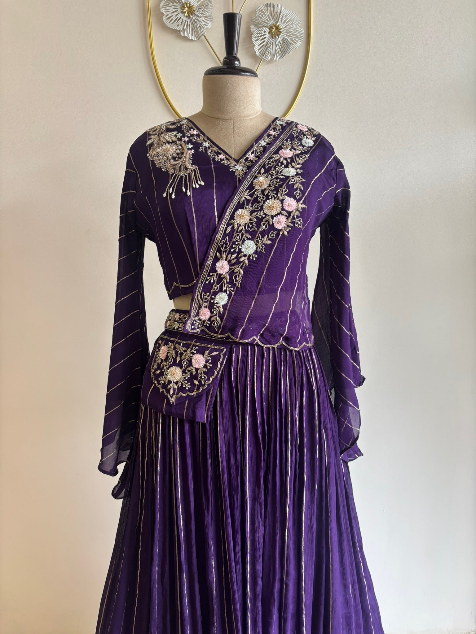 A2663 - Indo-Western with Zari Handwork and a Graceful Draped Silhouette.