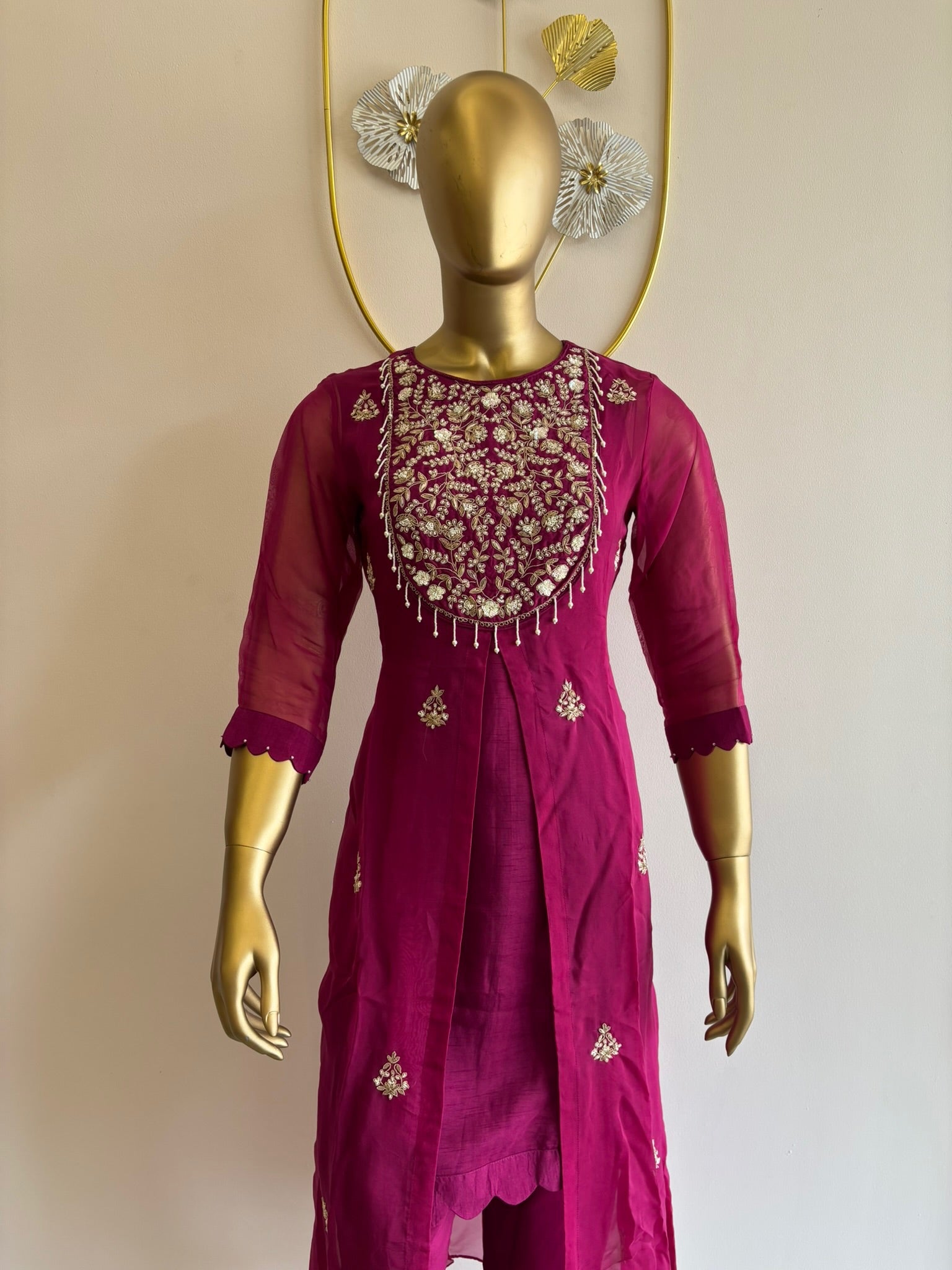 A1069 - Pure Organza Royal Hand-Embroidered Indo-Western Jacket & Pant Set.