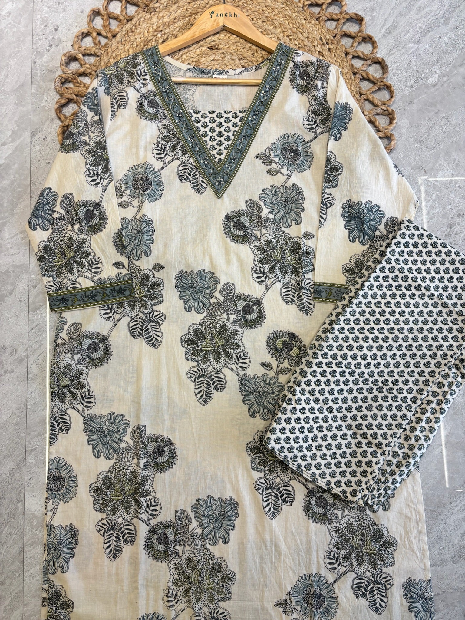 A4028 - Pure Cotton Printed Kurti, Pants & Dupatta Set.