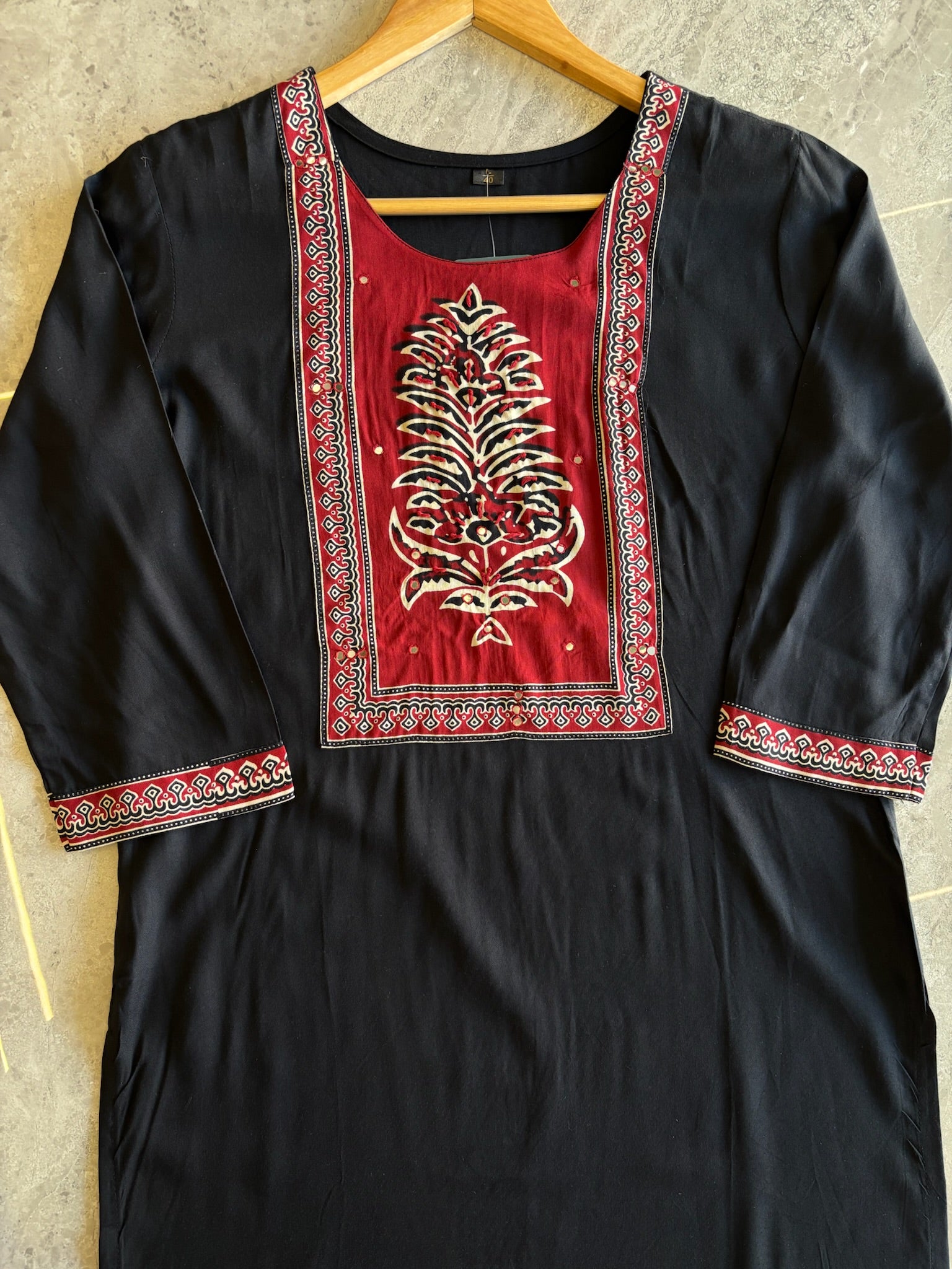 A4011 - Rayon Suit with Contrast Patch Yoke and Printed Dupatta.
